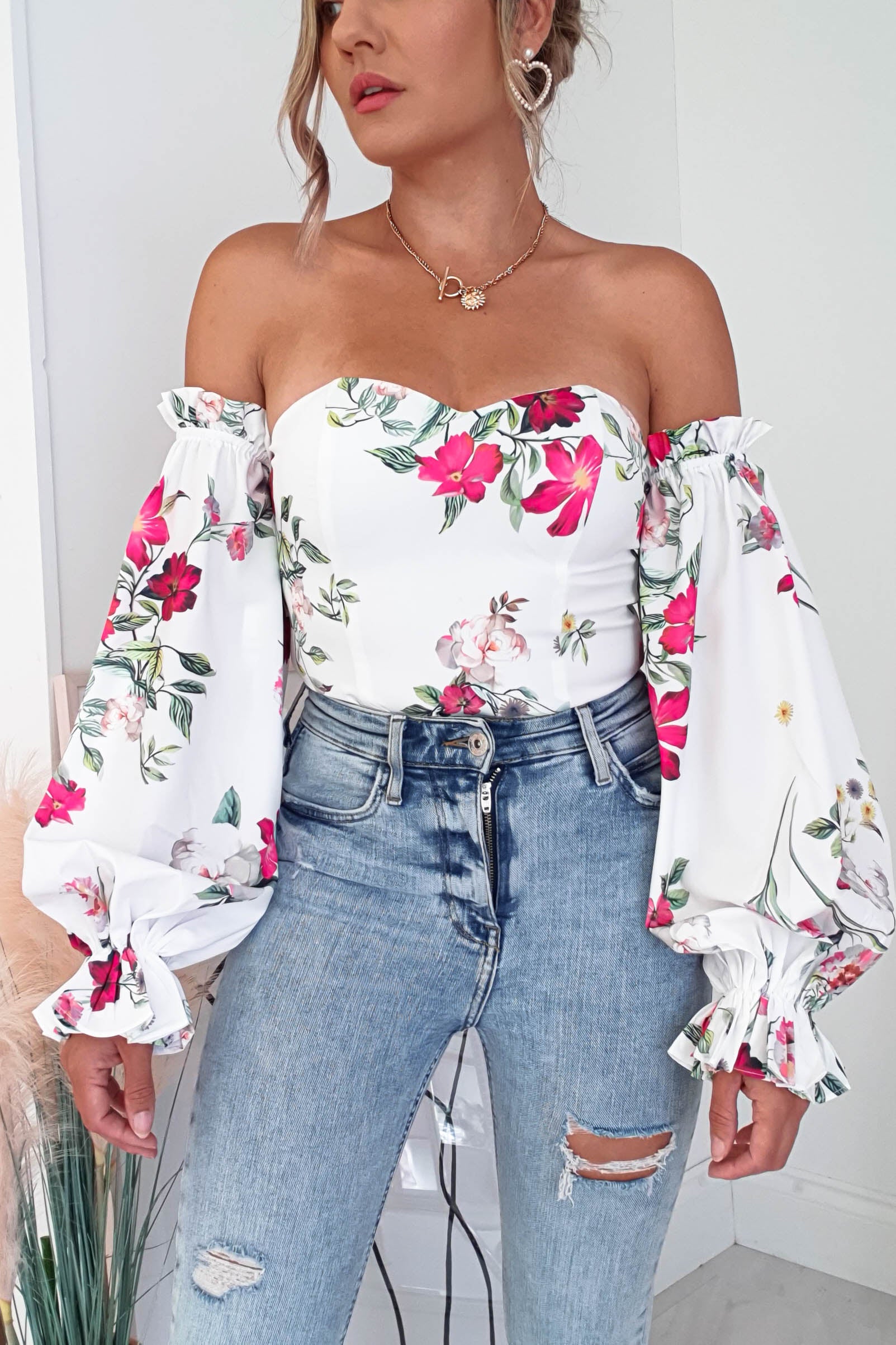 Shani Off The Shoulder Top/Bodysuit | Mixed Print | Oh Hello Clothing | XS (6)