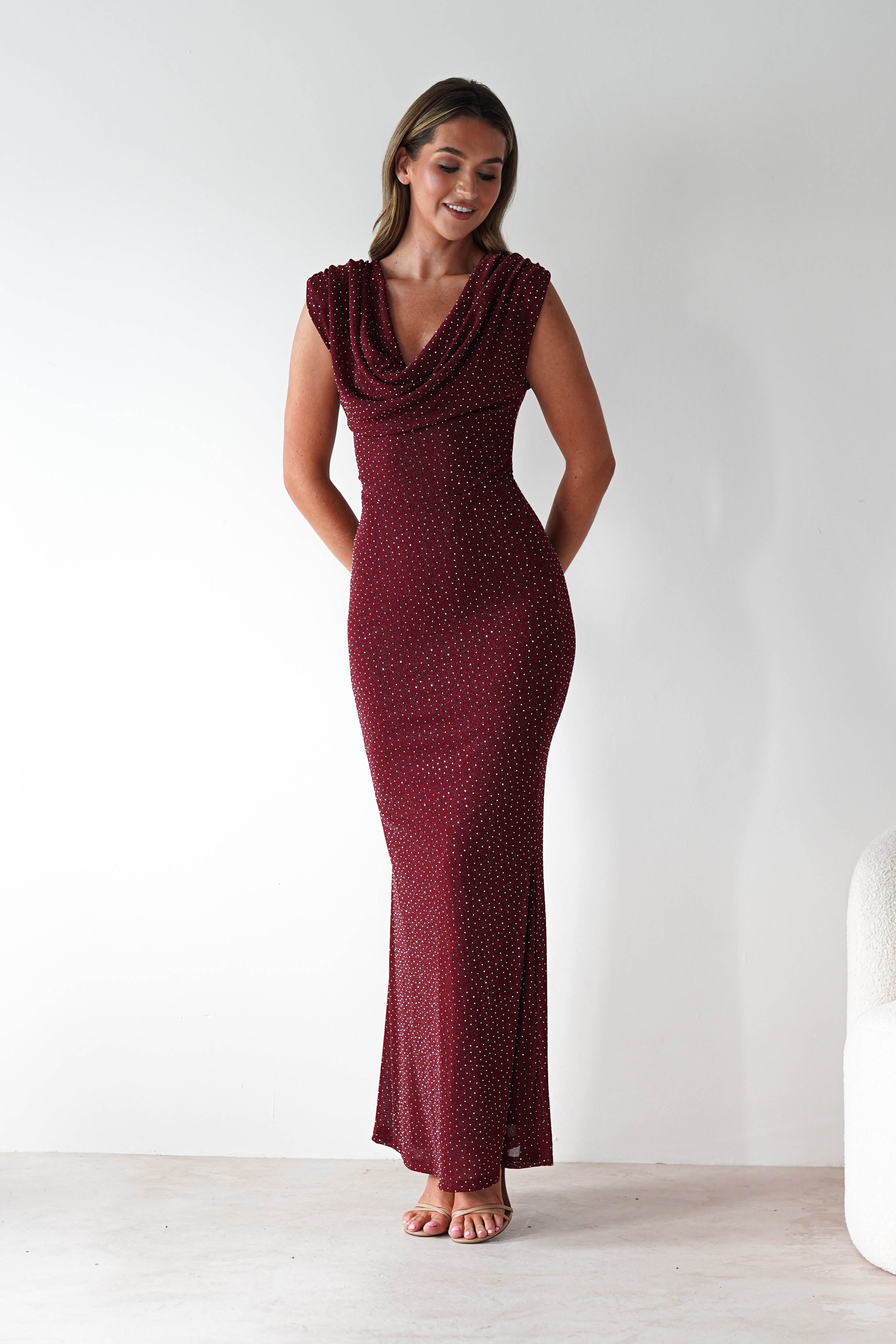 Vera & Lucy Dresses 1*DONE-15778-BORDEUX DRESS WITH DIAMONDS- VERY&LUCY