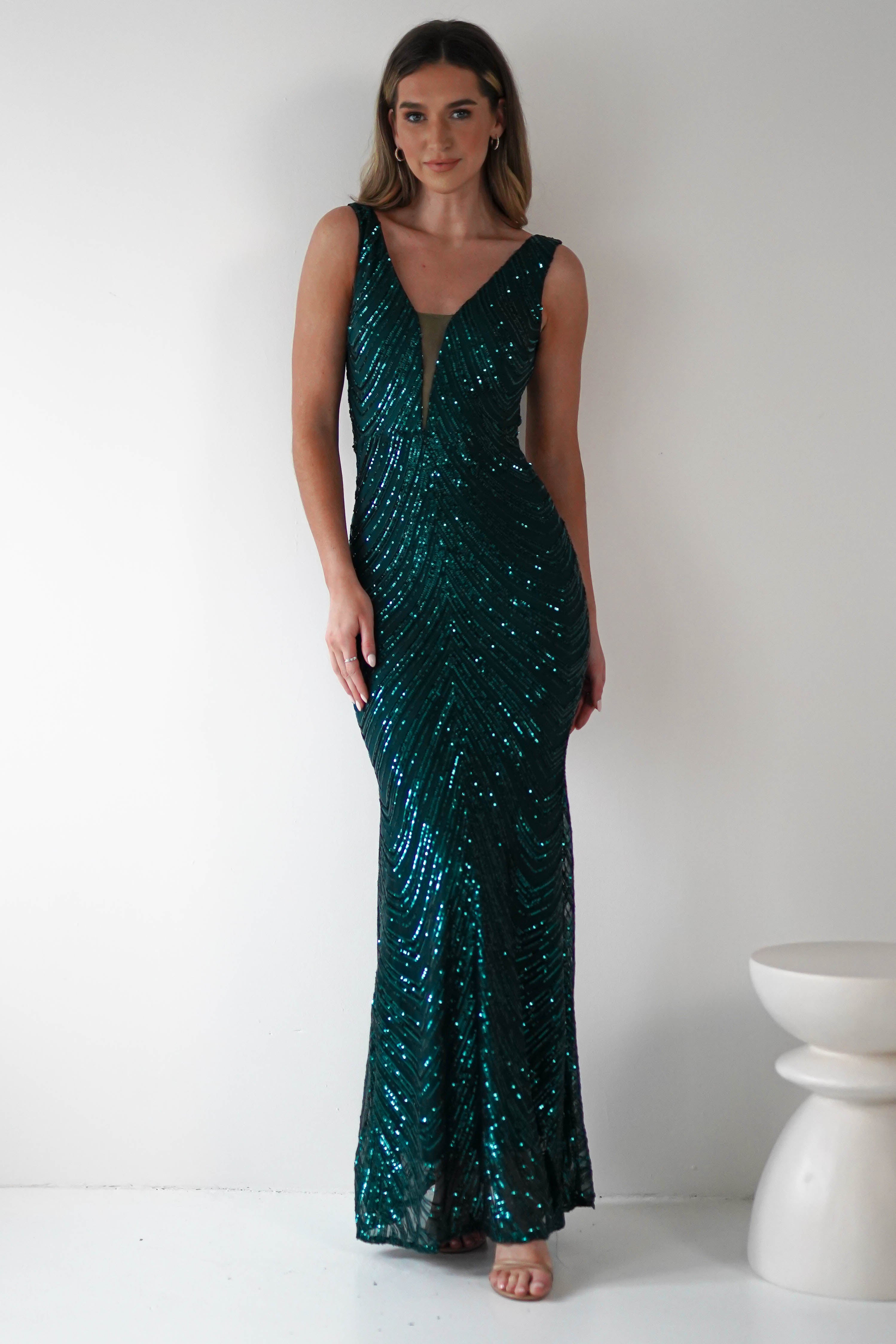 Julietta Sequin Bodycon Maxi Dress | Emerald Green | Oh Hello Clothing | S (8)