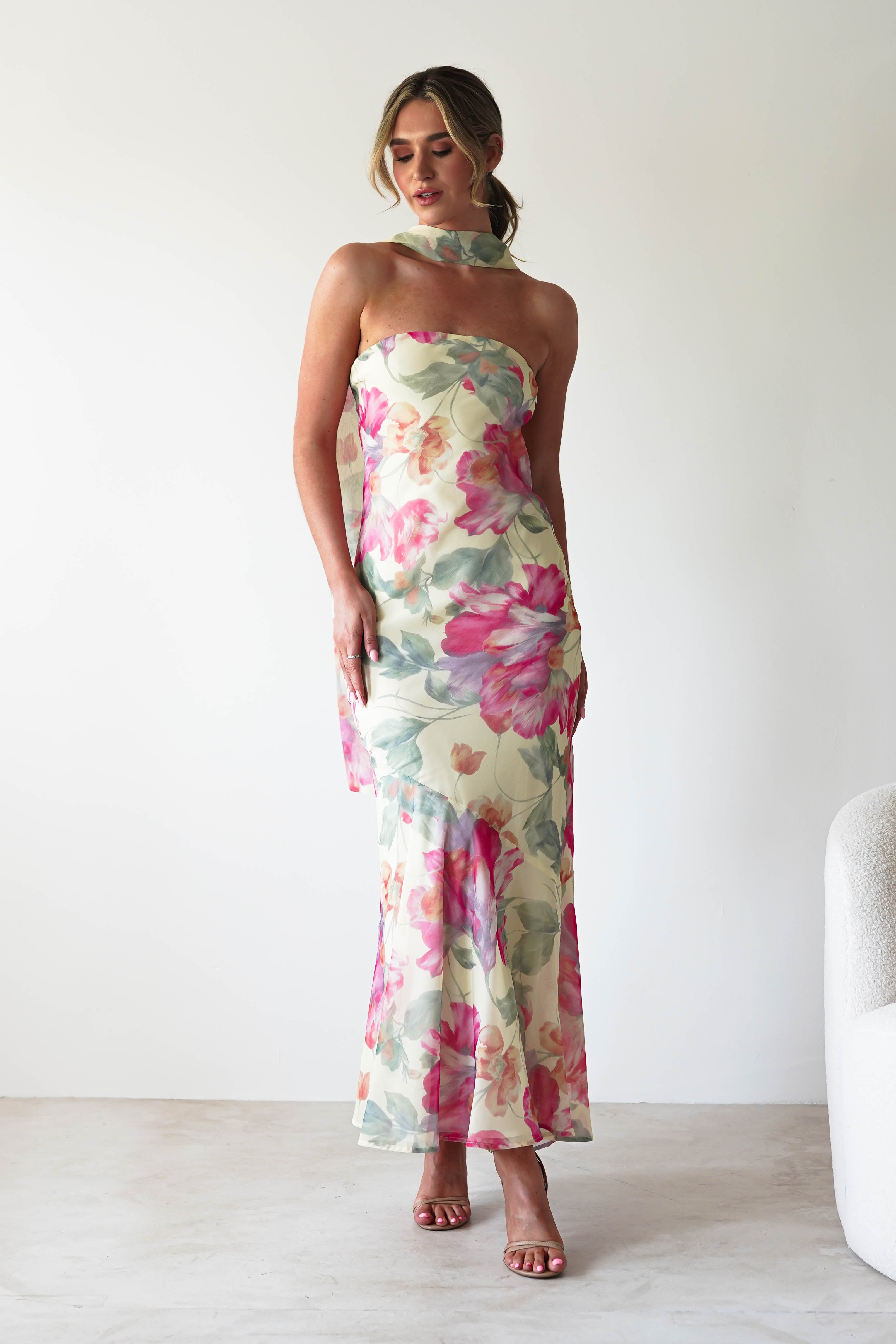 Charlene Floral Chiffon Maxi Dress | Yellow Print