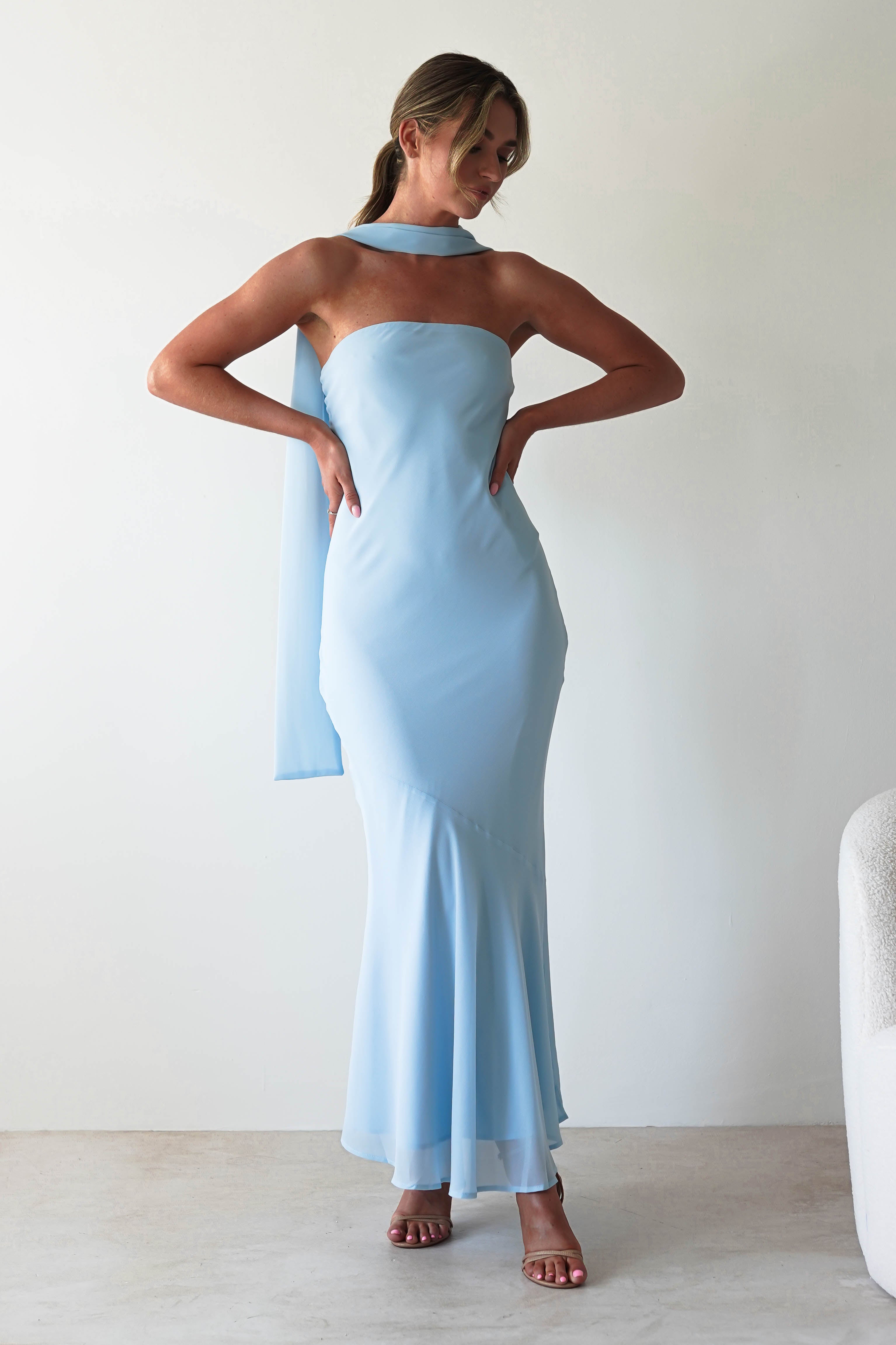 Carli Strapless Chiffon Maxi Dress | Blue