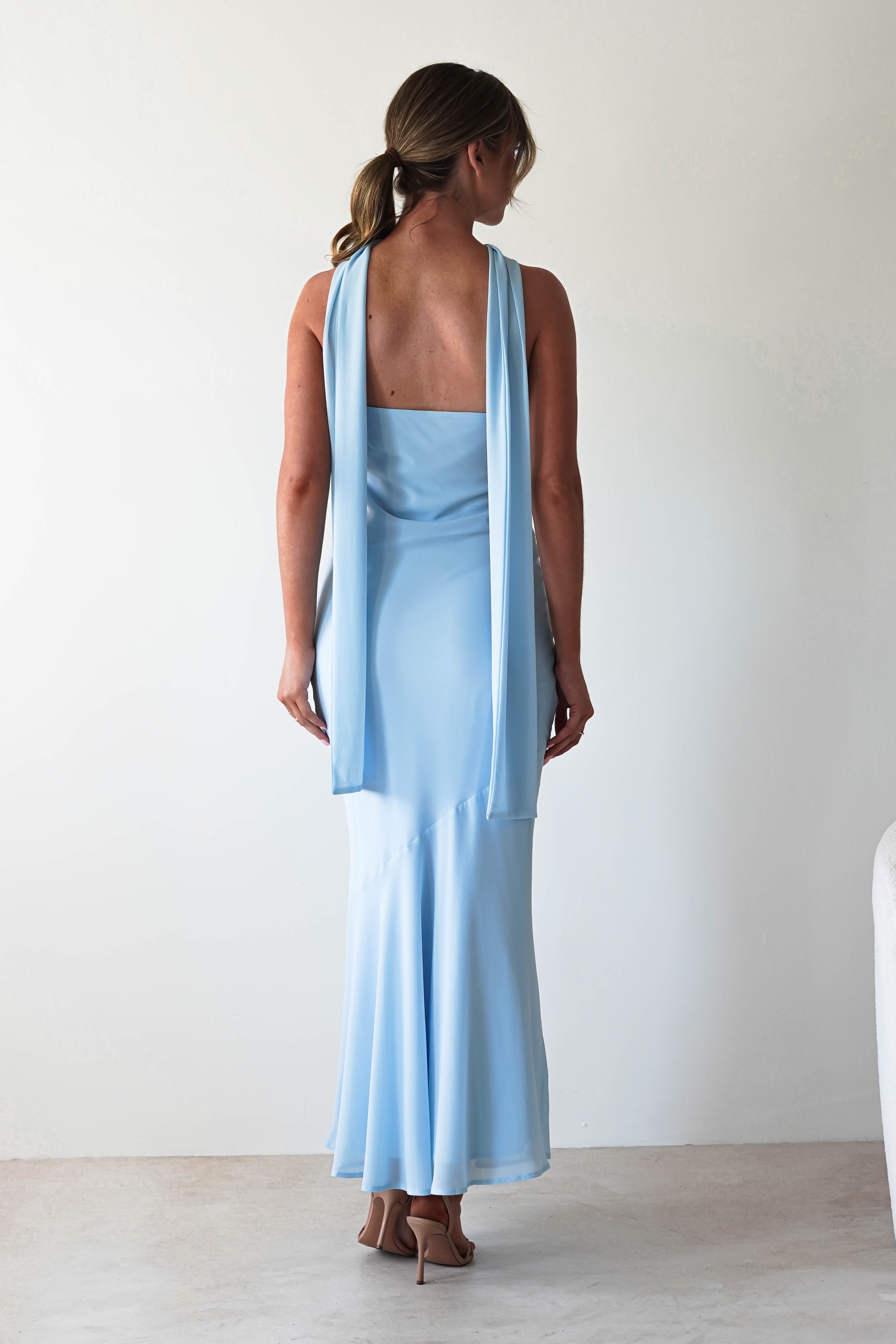 Carli Strapless Chiffon Maxi Dress | Blue