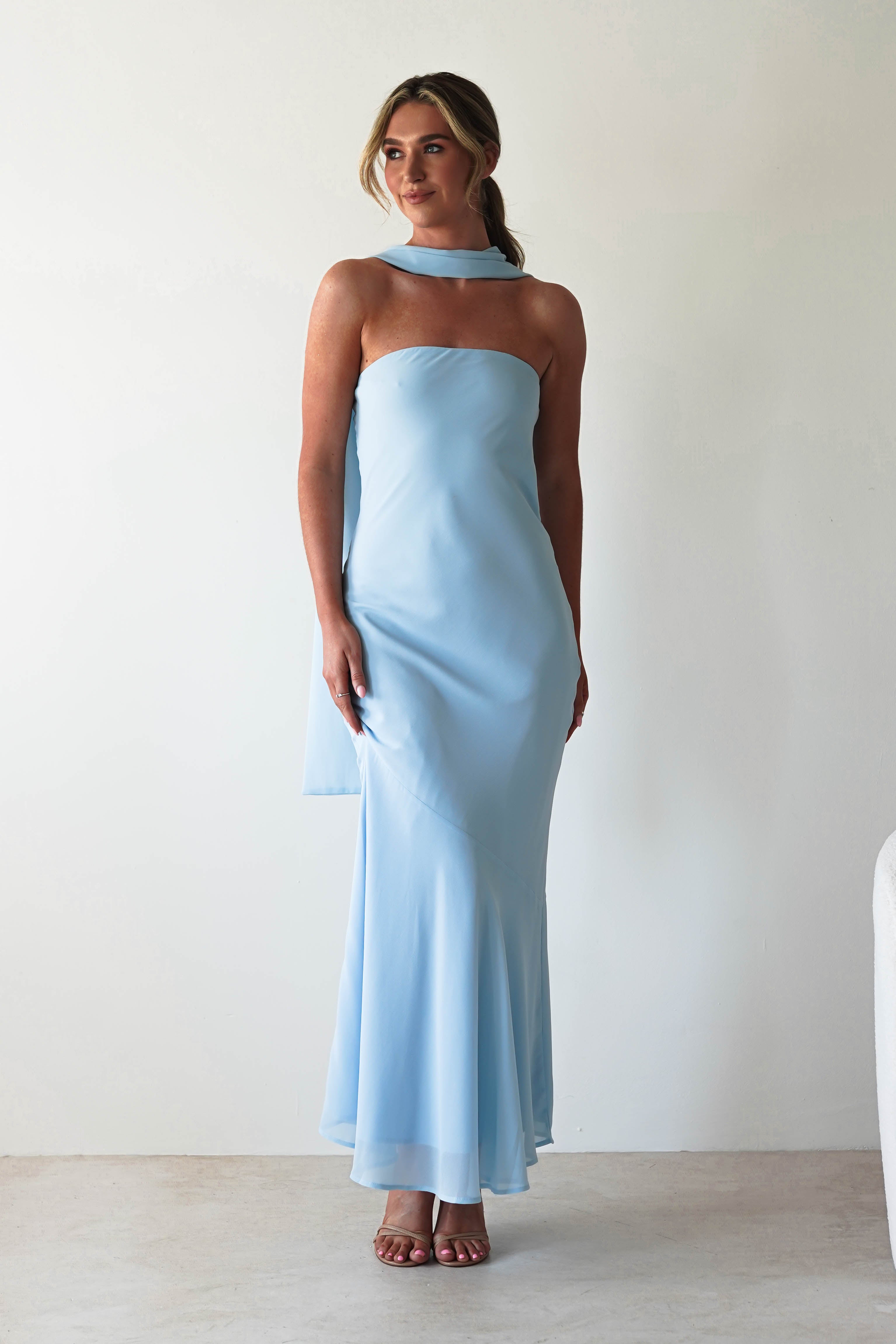 Carli Strapless Chiffon Maxi Dress | Blue