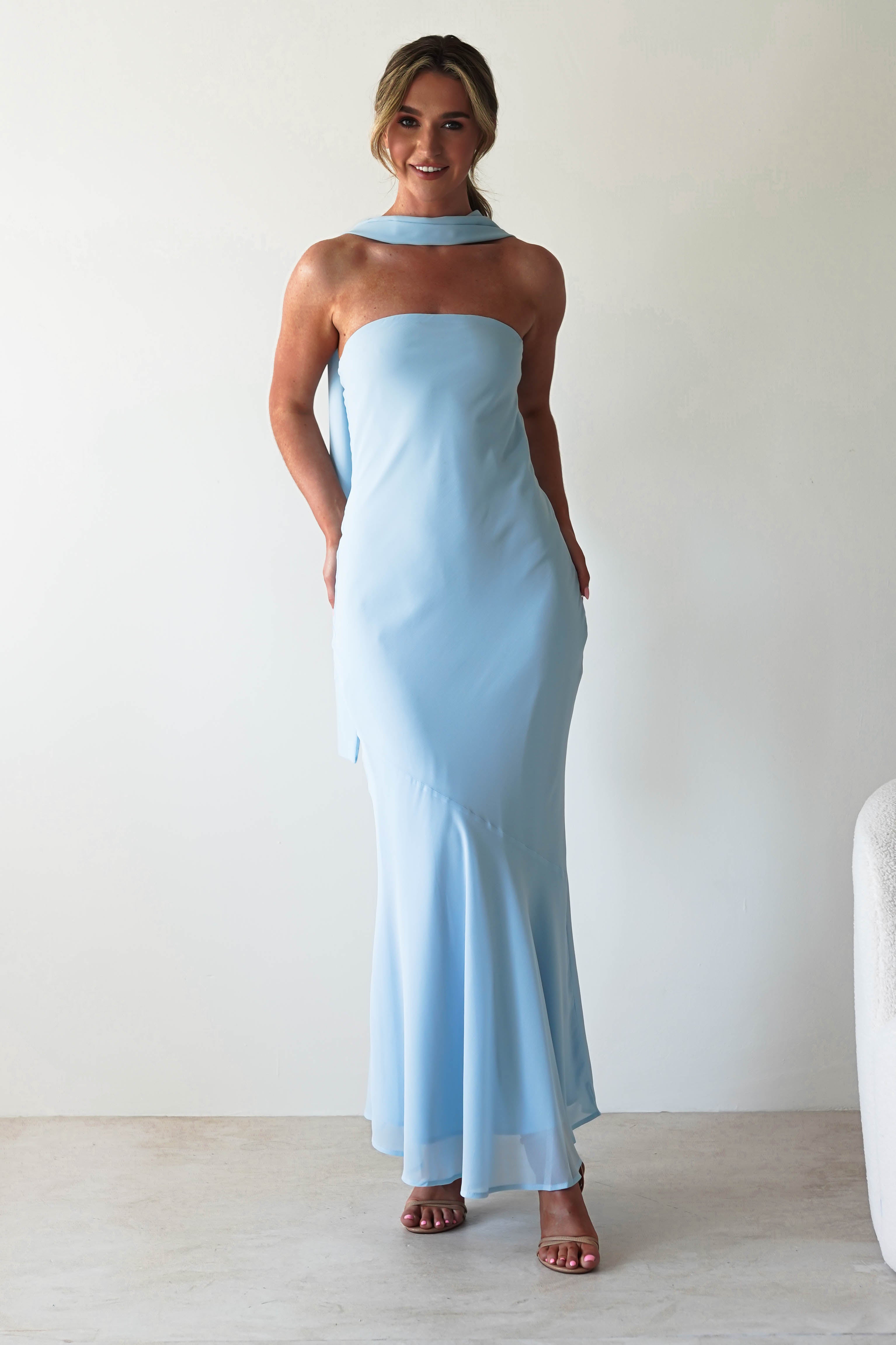 Carli Strapless Chiffon Maxi Dress | Blue