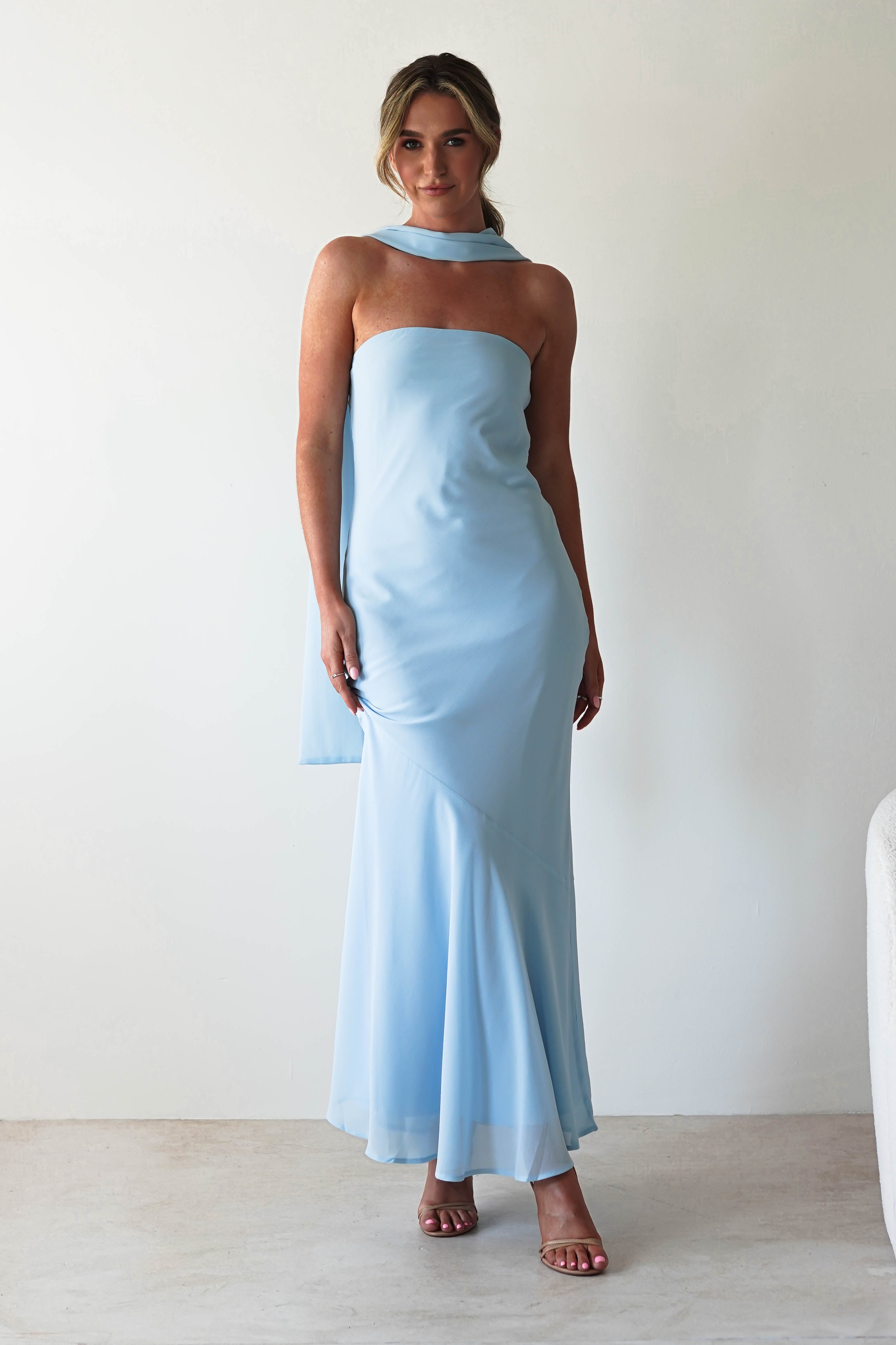 Carli Strapless Chiffon Maxi Dress | Blue
