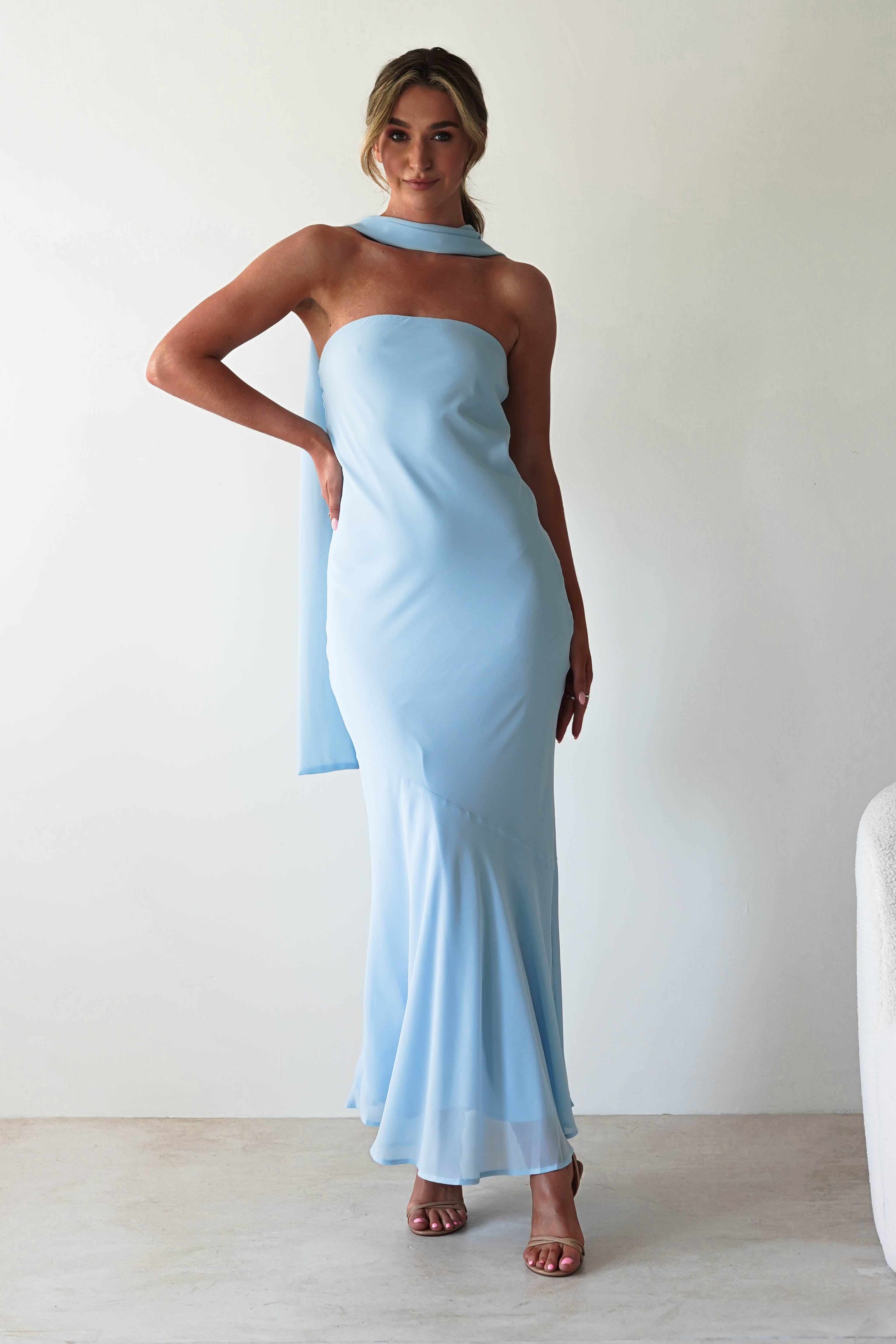 Carli Strapless Chiffon Maxi Dress | Blue