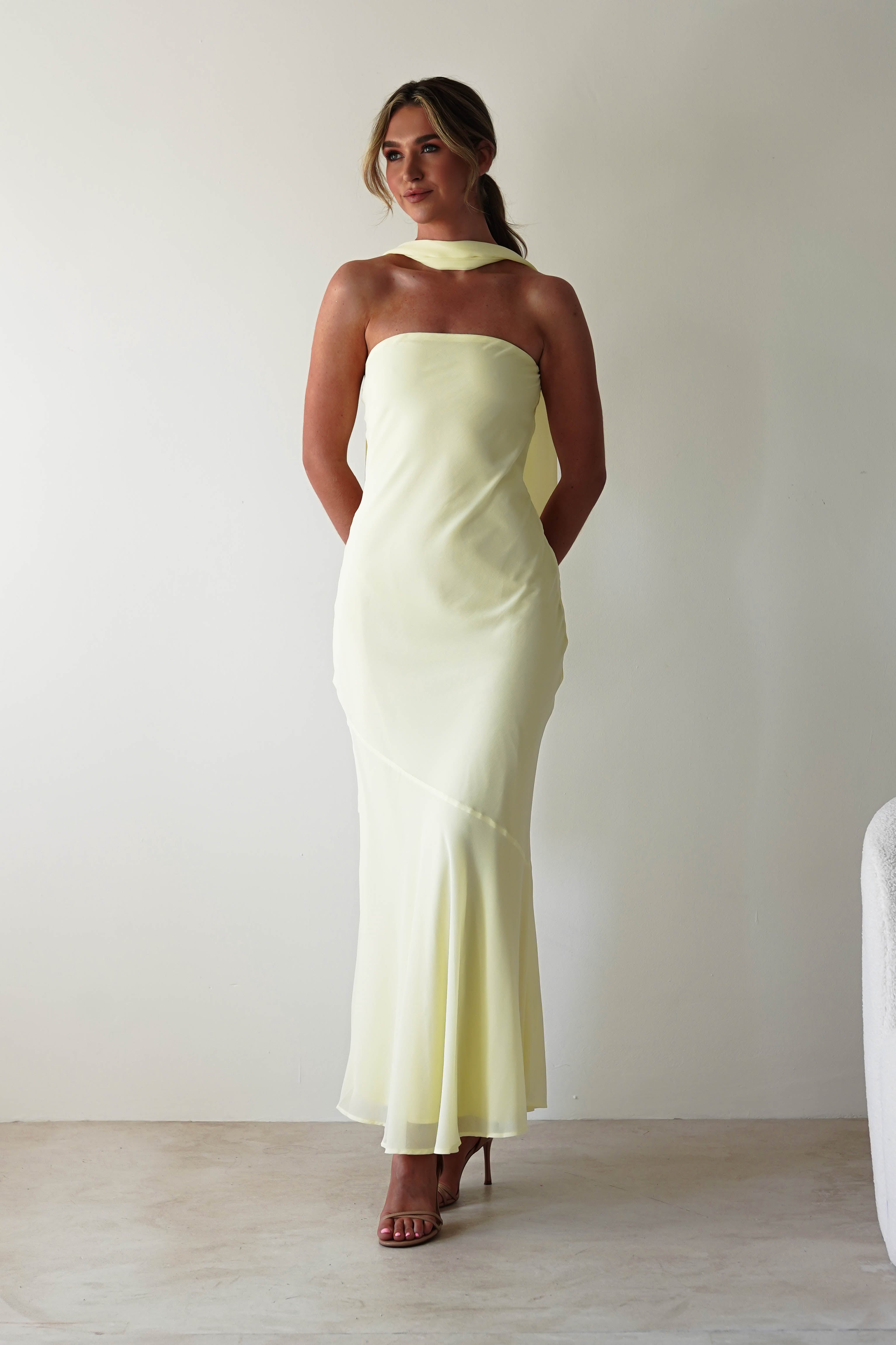 Carli Strapless Chiffon Maxi Dress | Yellow