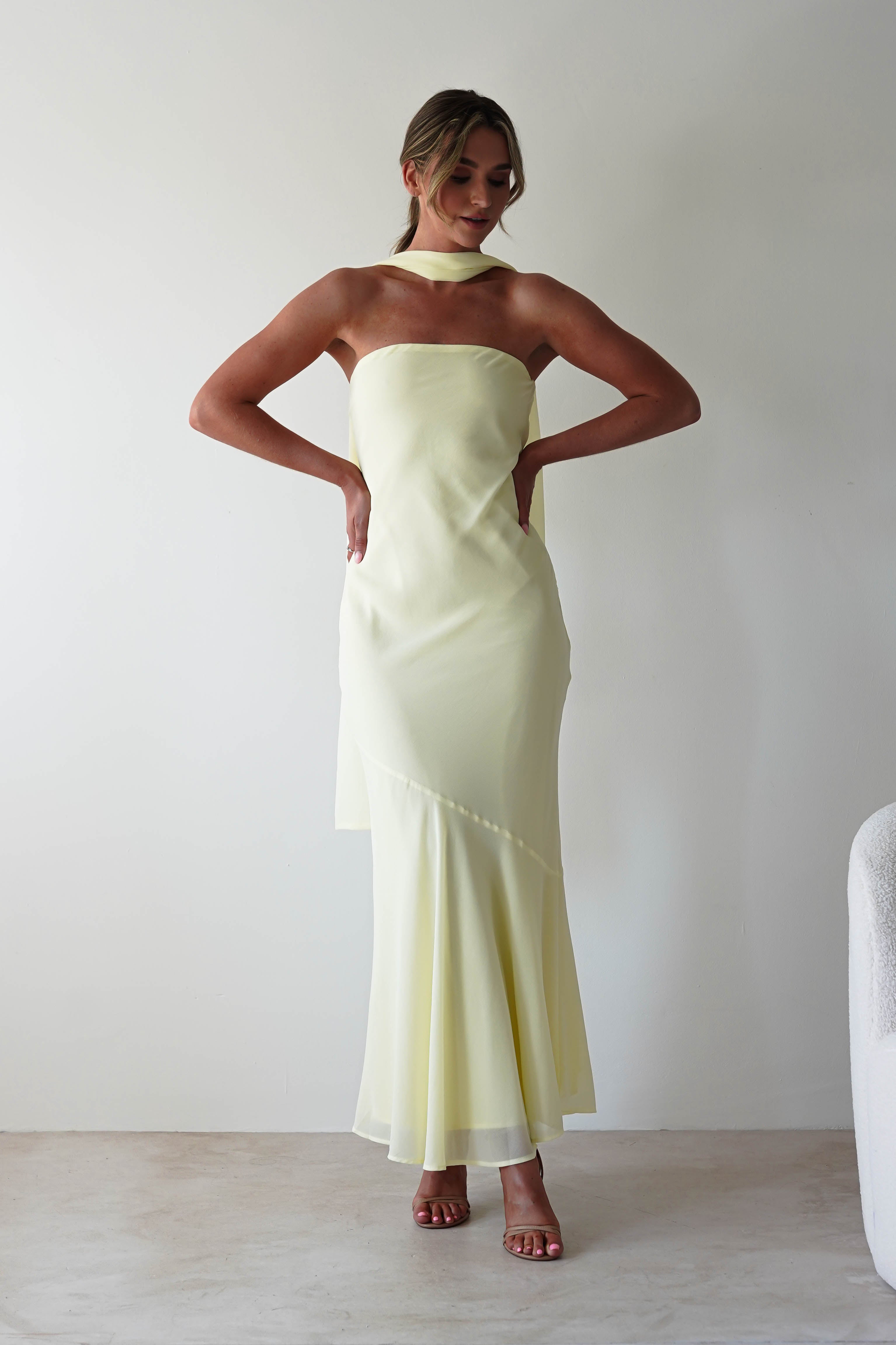 Carli Strapless Chiffon Maxi Dress | Yellow