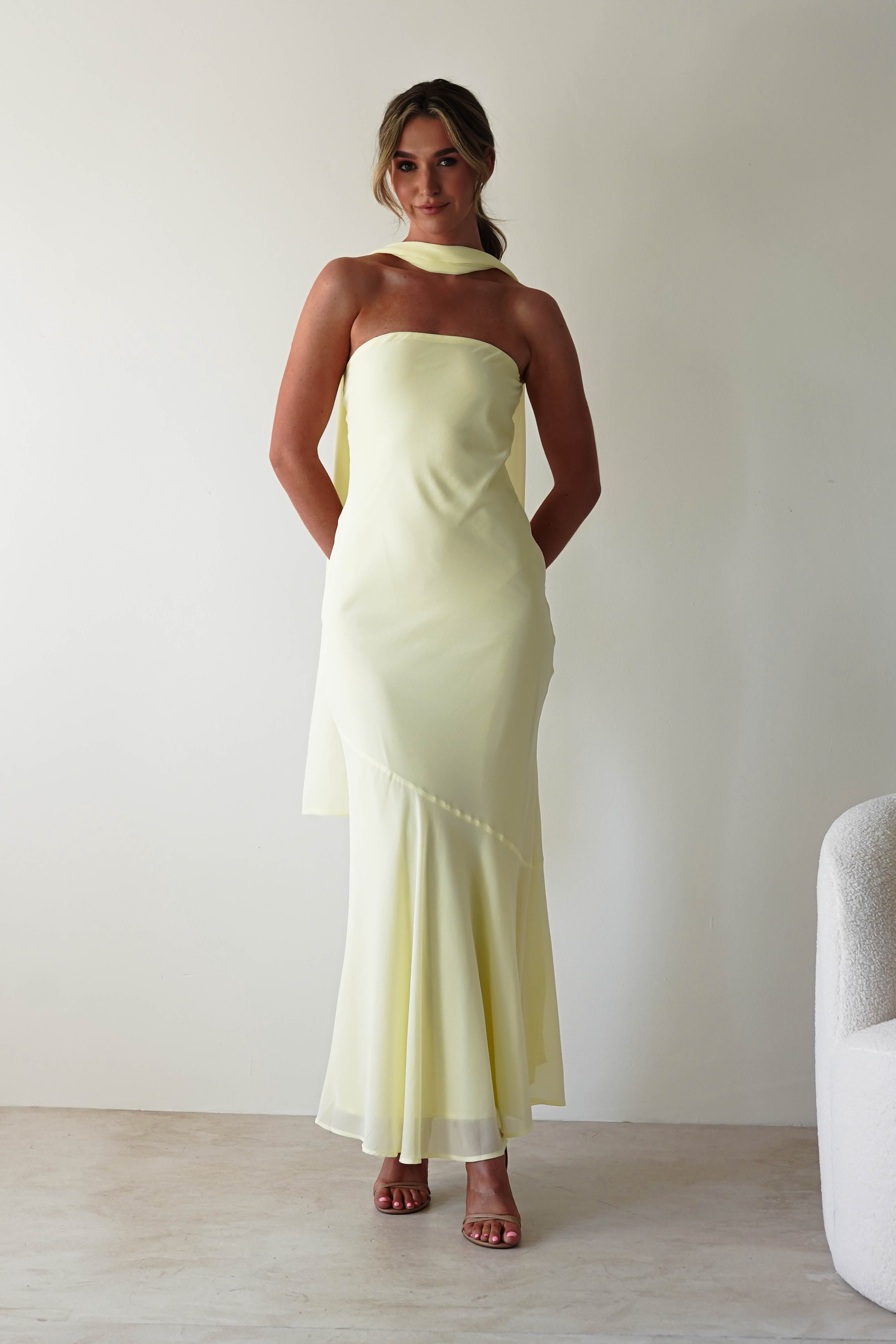 Carli Strapless Chiffon Maxi Dress | Yellow