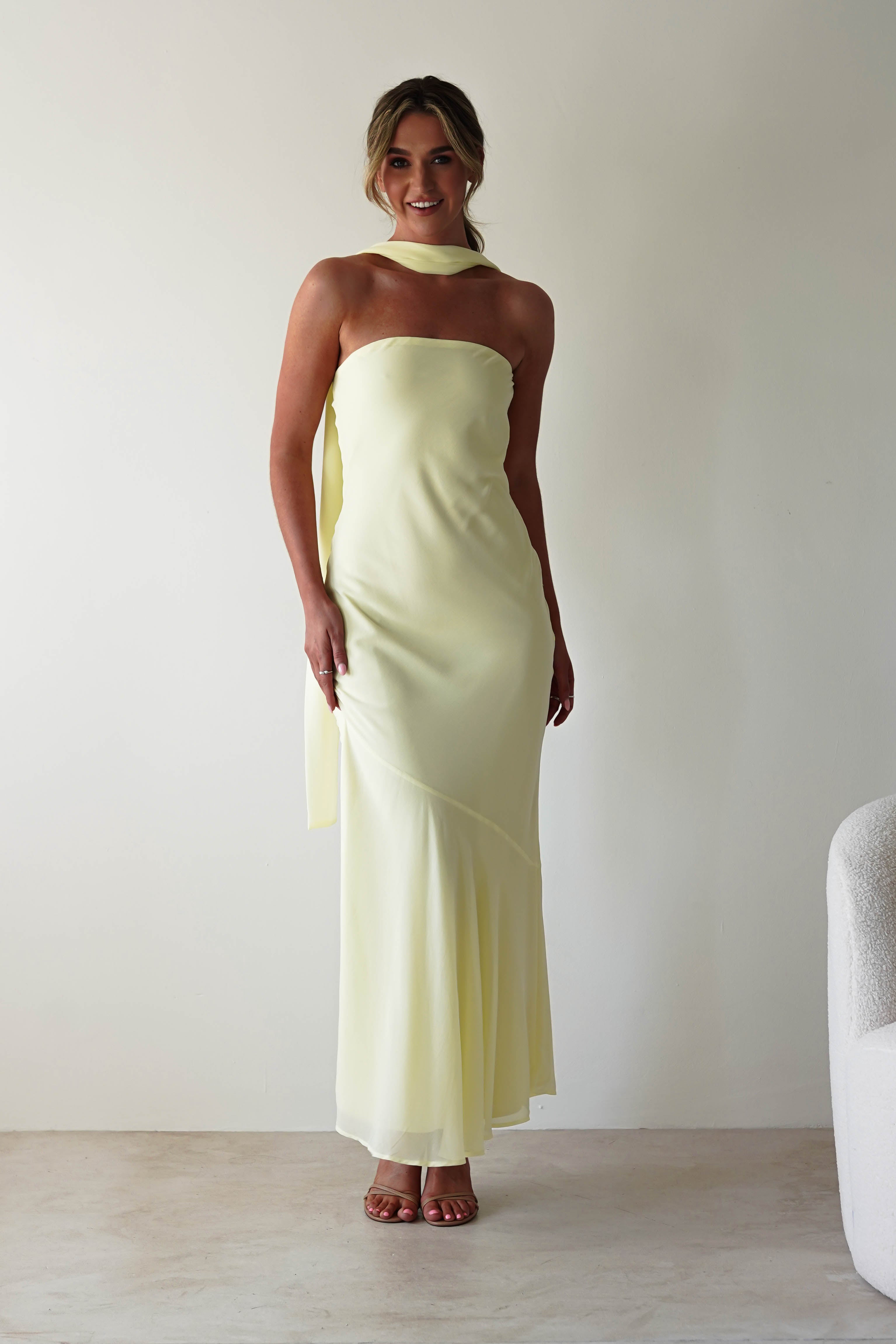 Carli Strapless Chiffon Maxi Dress | Yellow
