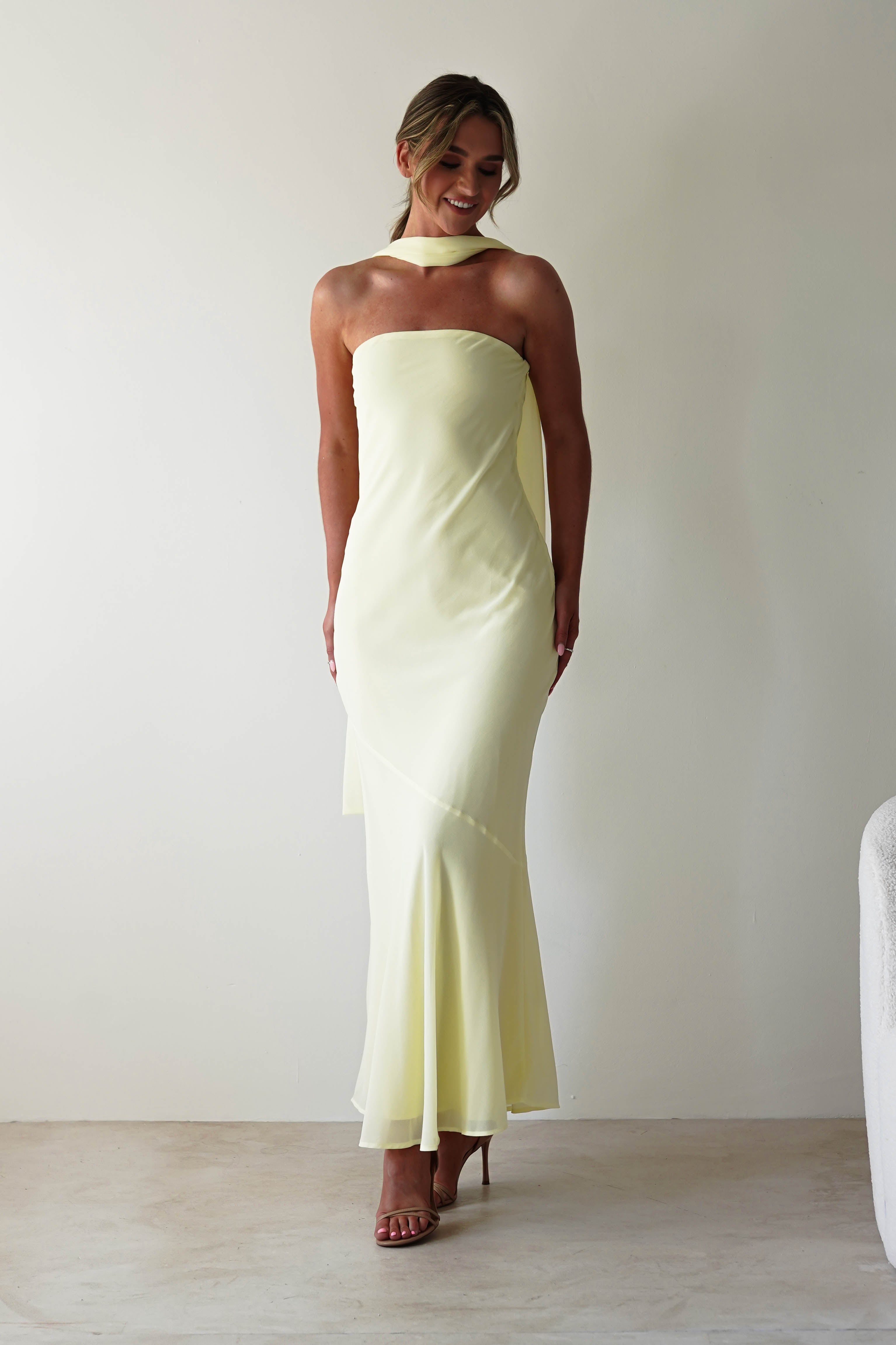 Carli Strapless Chiffon Maxi Dress | Yellow