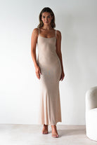 F&P Dresses 1*DONE -605577- BEIGE BACKLESS DRESS WITH CRYSTALS
