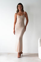 F&P Dresses 1*DONE -605577- BEIGE BACKLESS DRESS WITH CRYSTALS