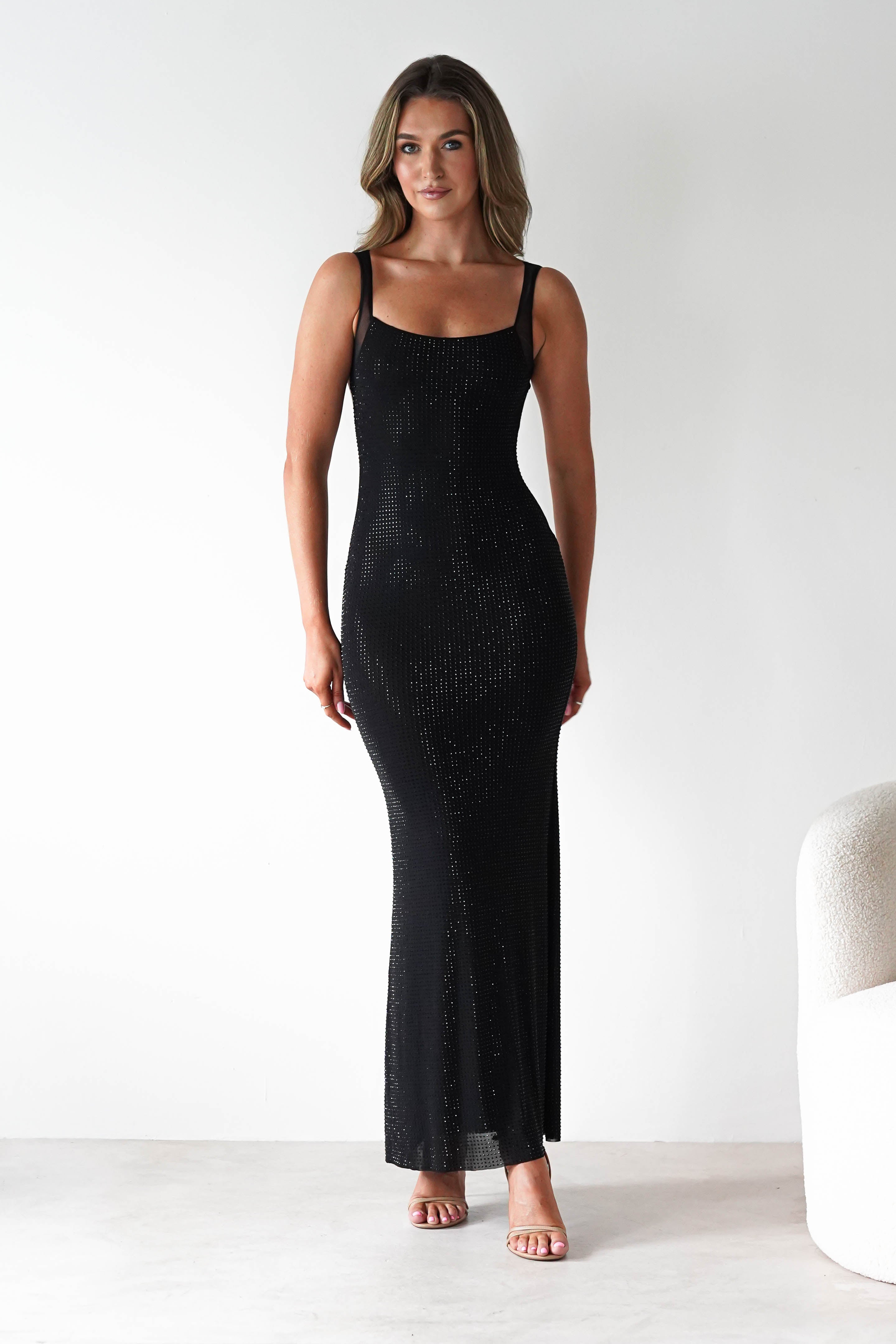 F&P Dresses 1*DONE -605577-BLACK BACKLESS DRESS WITH CRYSTALS