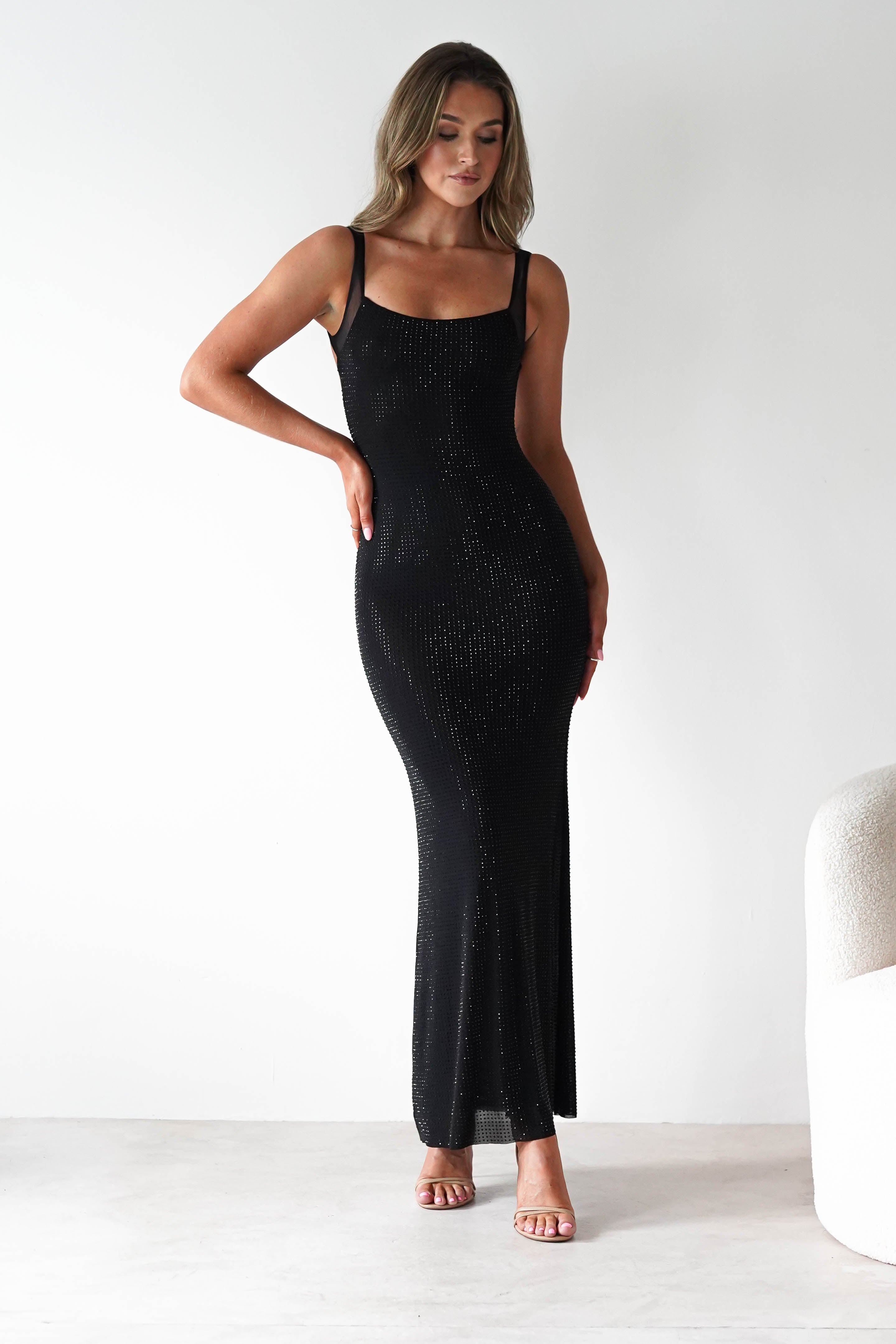 F&P Dresses 1*DONE -605577-BLACK BACKLESS DRESS WITH CRYSTALS