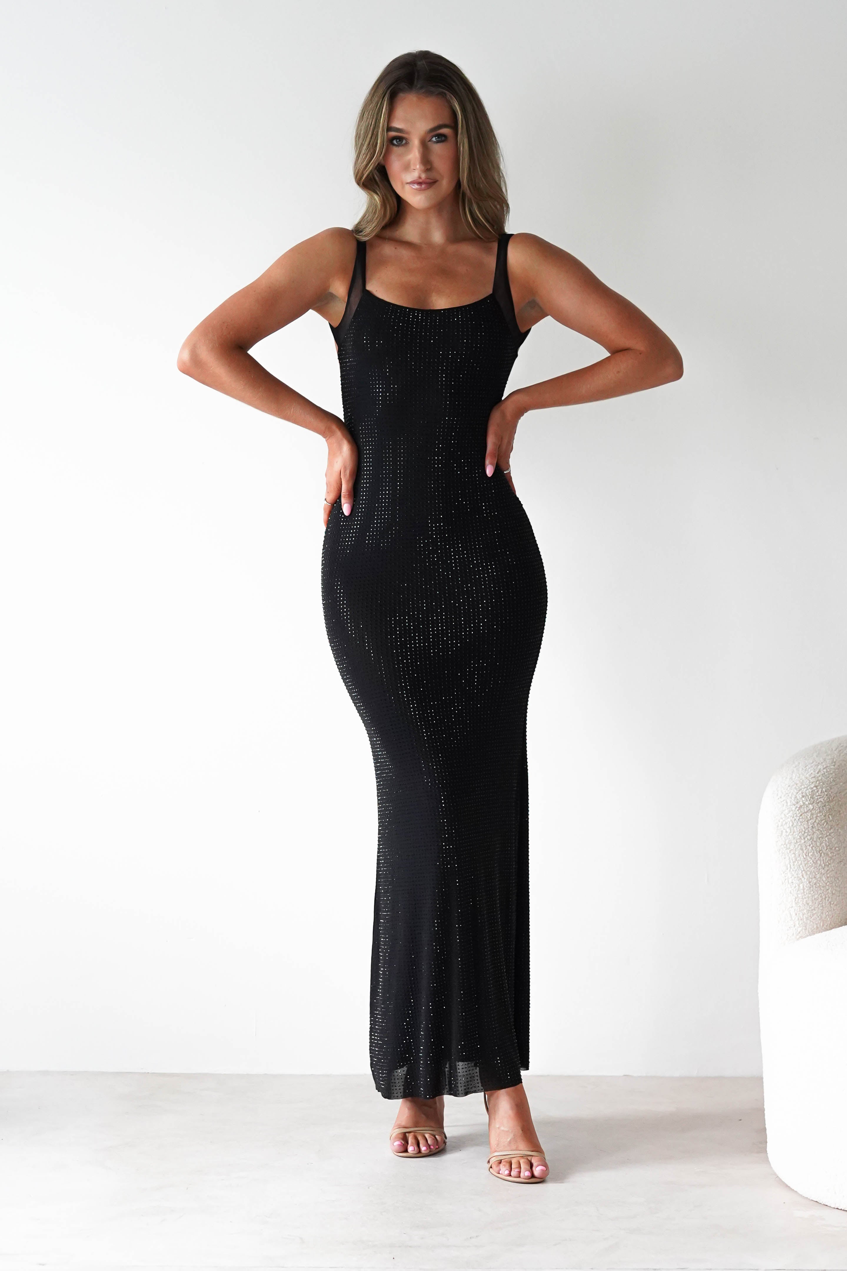 F&P Dresses 1*DONE -605577-BLACK BACKLESS DRESS WITH CRYSTALS