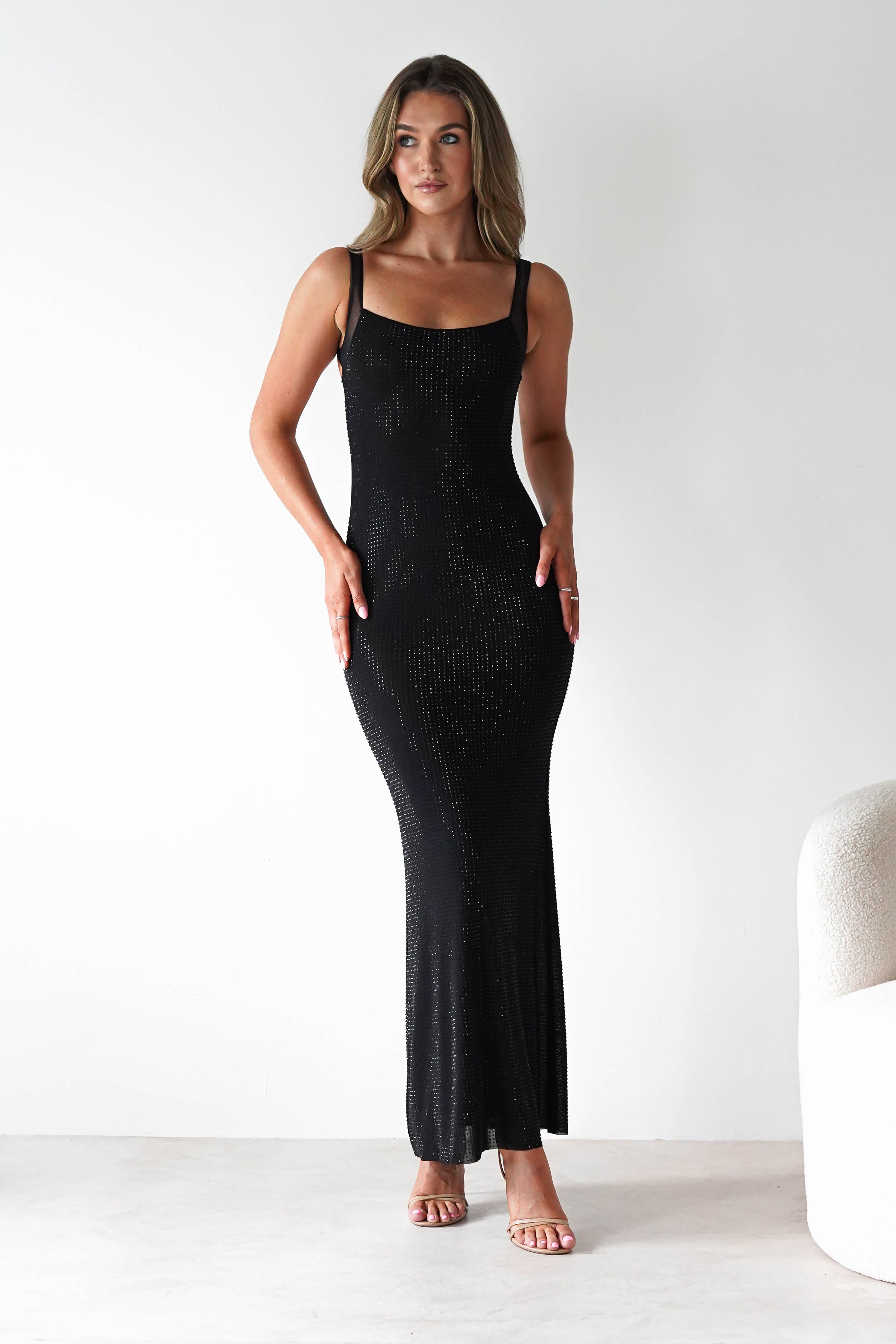 F&P Dresses 1*DONE -605577-BLACK BACKLESS DRESS WITH CRYSTALS
