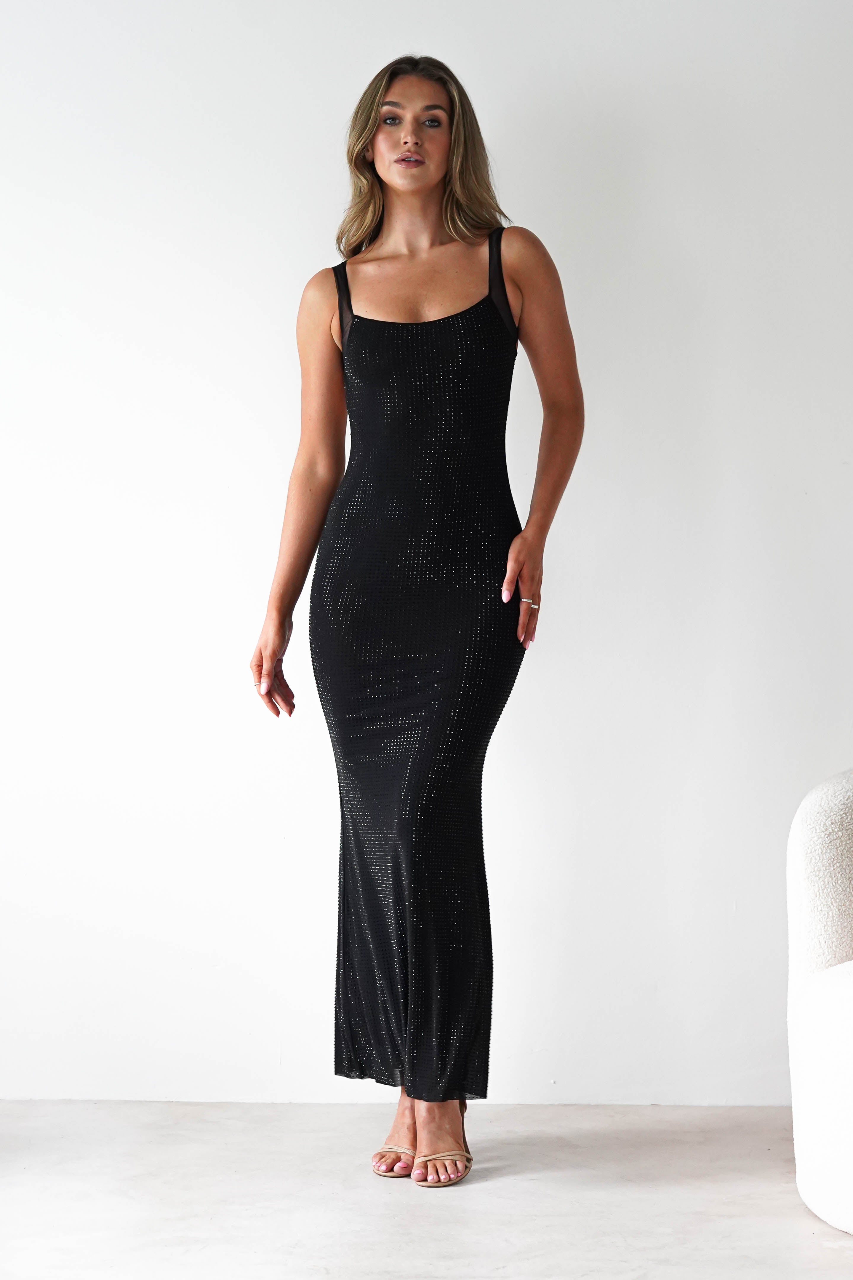 F&P Dresses 1*DONE -605577-BLACK BACKLESS DRESS WITH CRYSTALS