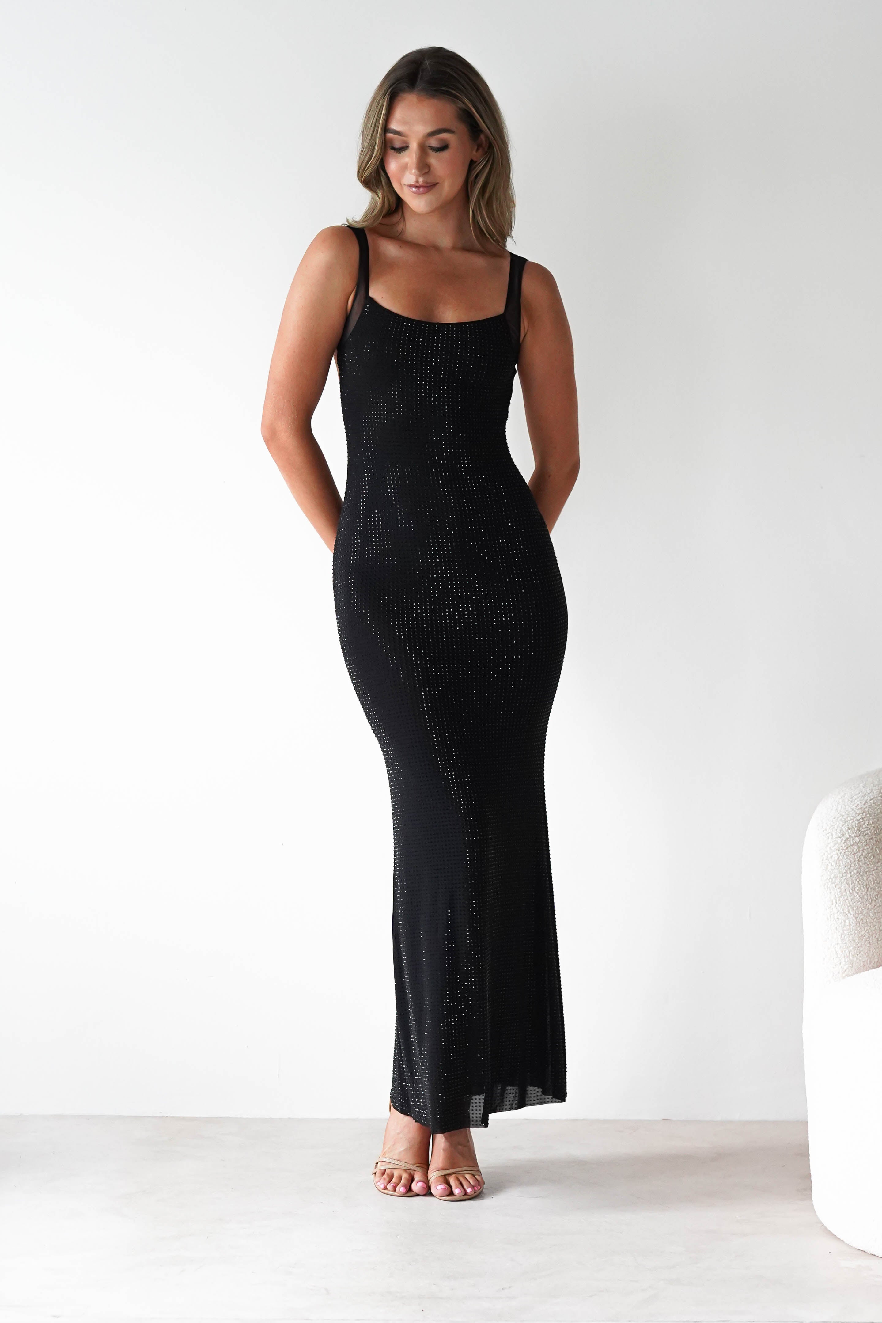 F&P Dresses 1*DONE -605577-BLACK BACKLESS DRESS WITH CRYSTALS