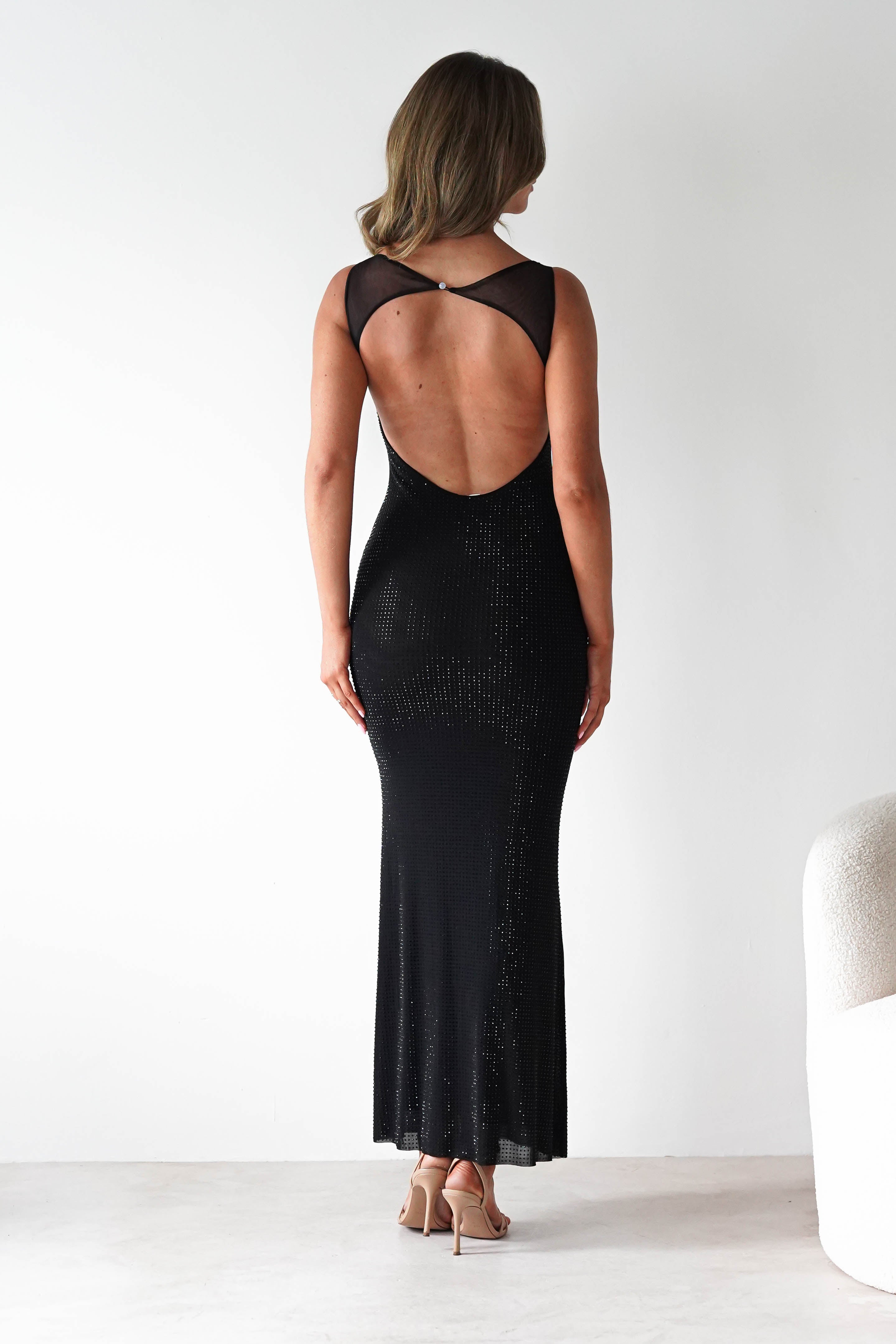 F&P Dresses 1*DONE -605577-BLACK BACKLESS DRESS WITH CRYSTALS