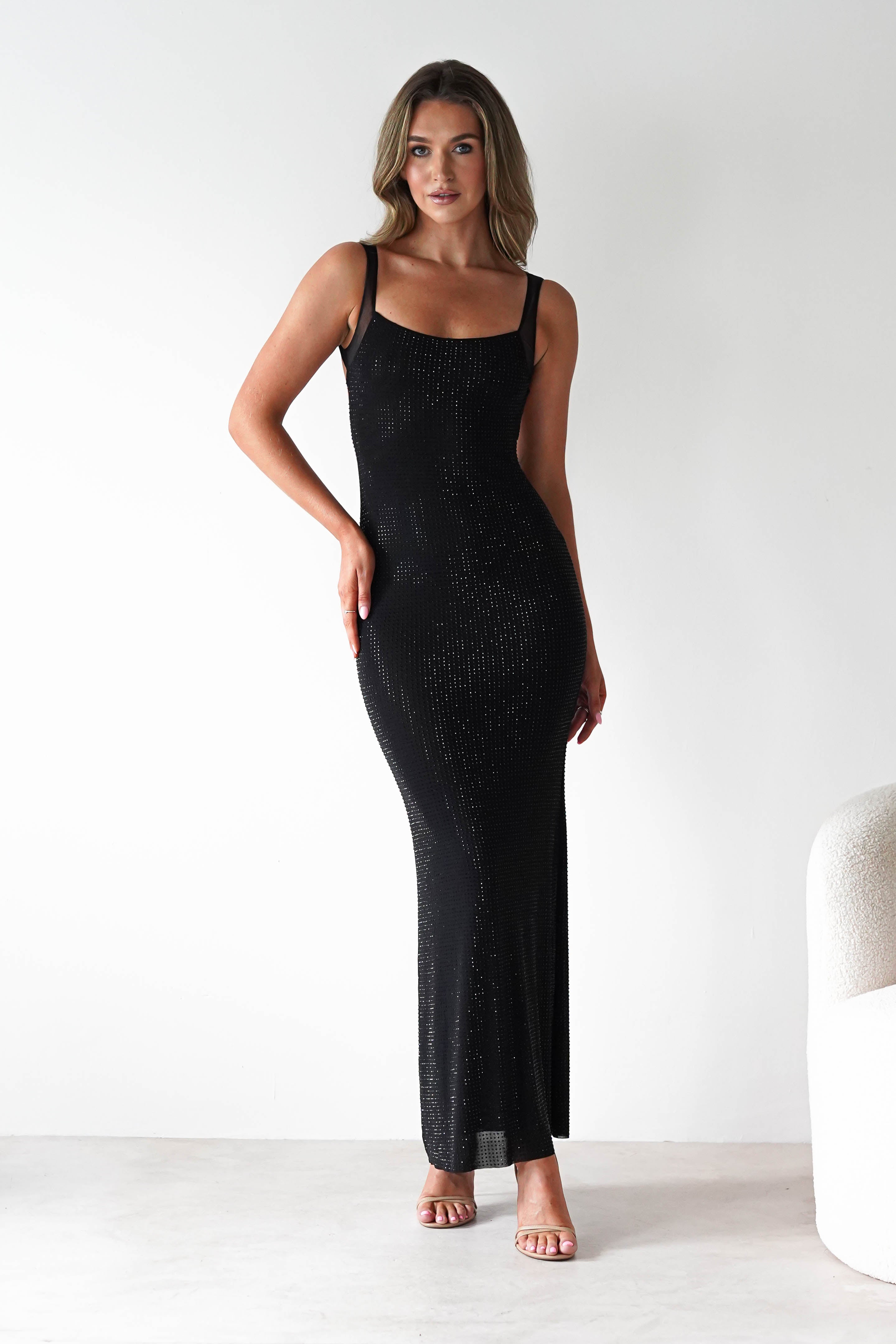 F&P Dresses 1*DONE -605577-BLACK BACKLESS DRESS WITH CRYSTALS