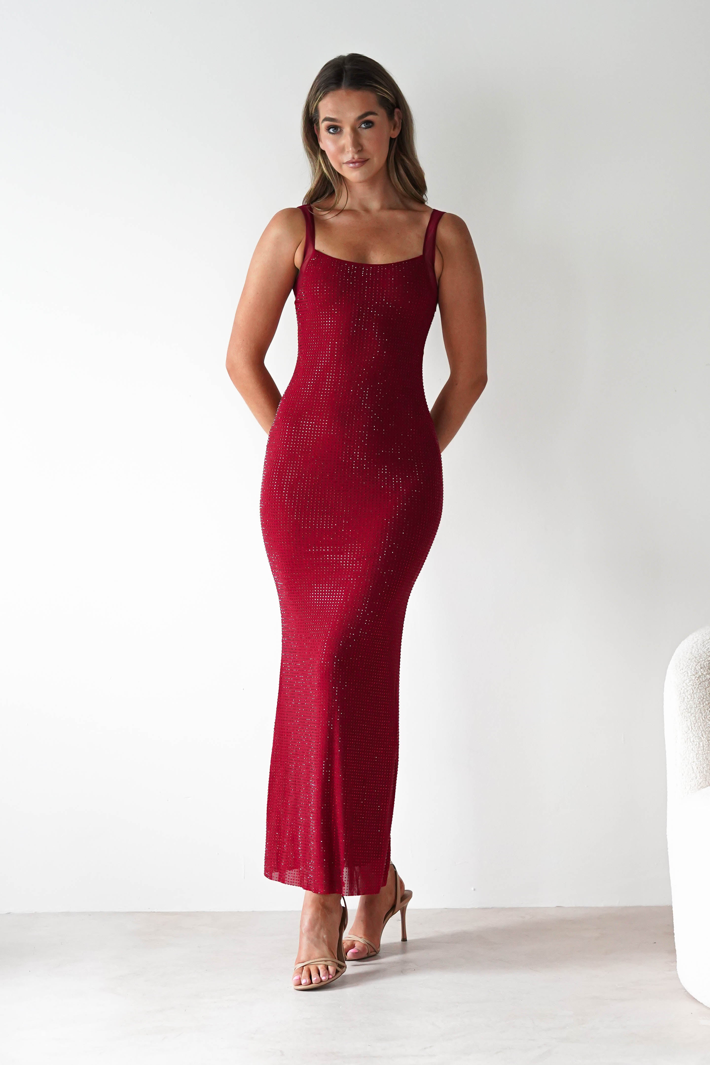 F&P Dresses 1*DONE -605577-RED BACKLESS DRESS WITH CRYSTALS