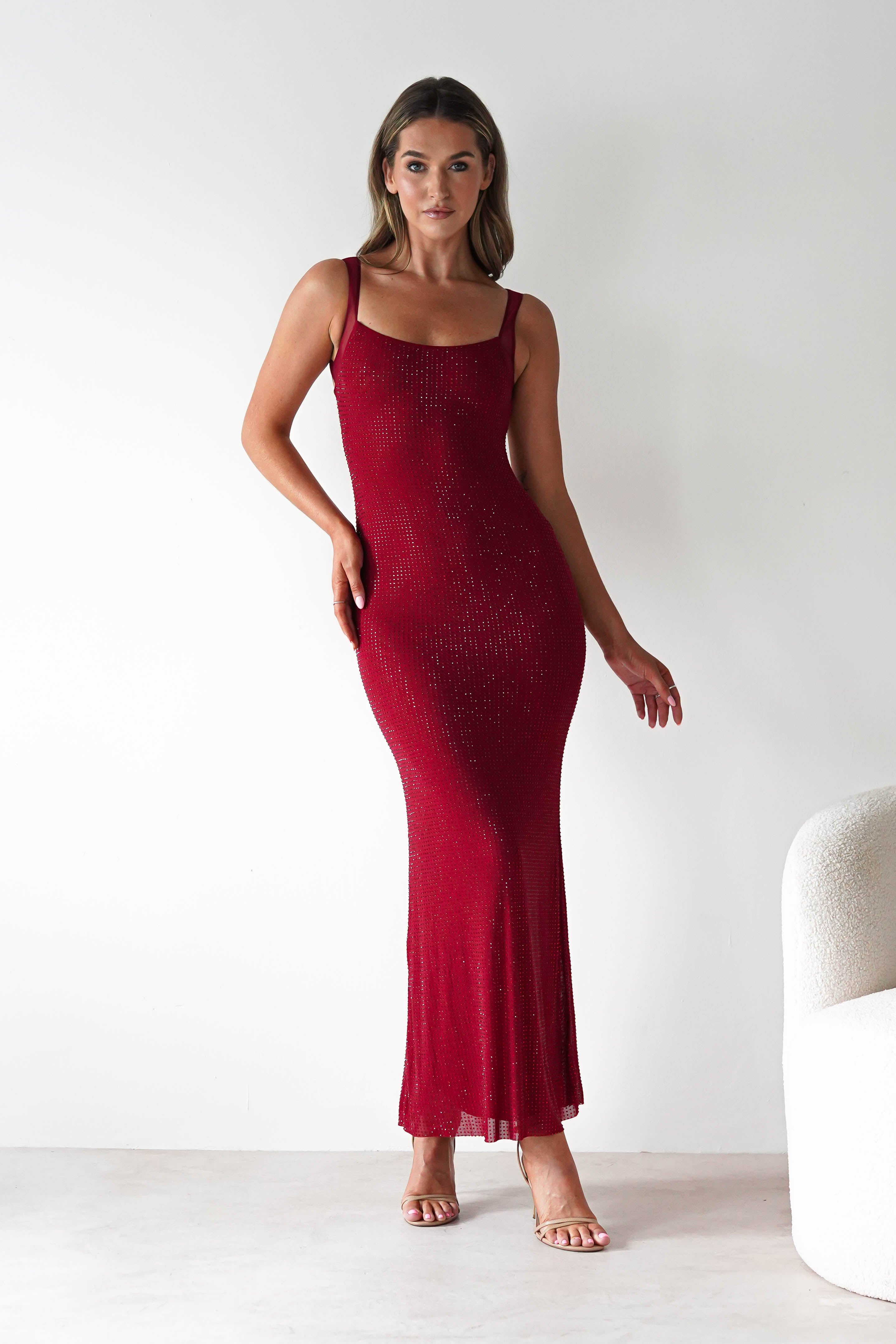 F&P Dresses 1*DONE -605577-RED BACKLESS DRESS WITH CRYSTALS