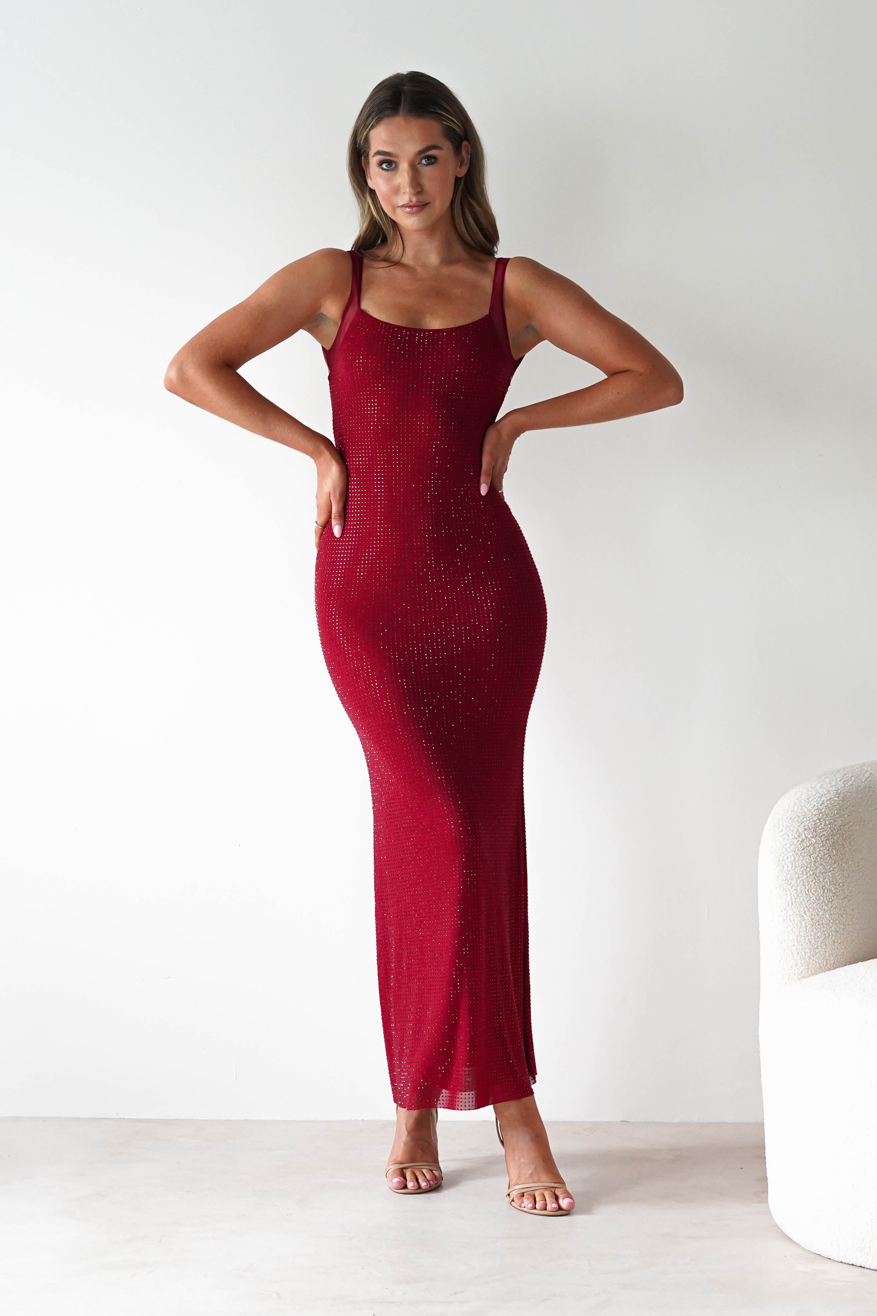 F&P Dresses 1*DONE -605577-RED BACKLESS DRESS WITH CRYSTALS