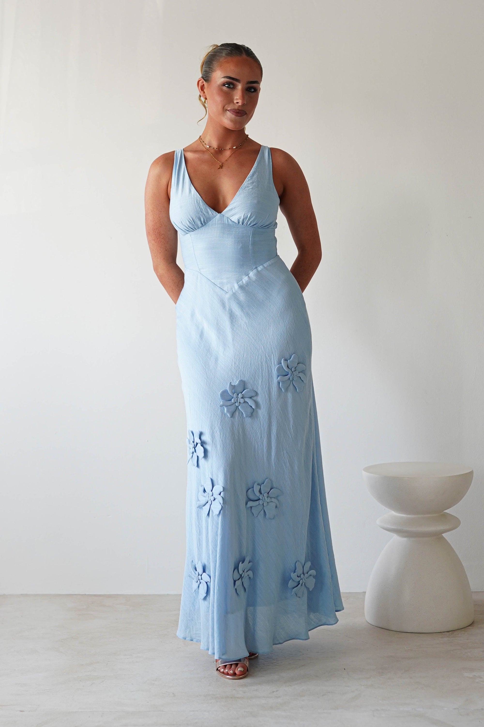 Hailey Cotton Floral Detail Maxi | Blue | Oh Hello Clothing | XS (6)