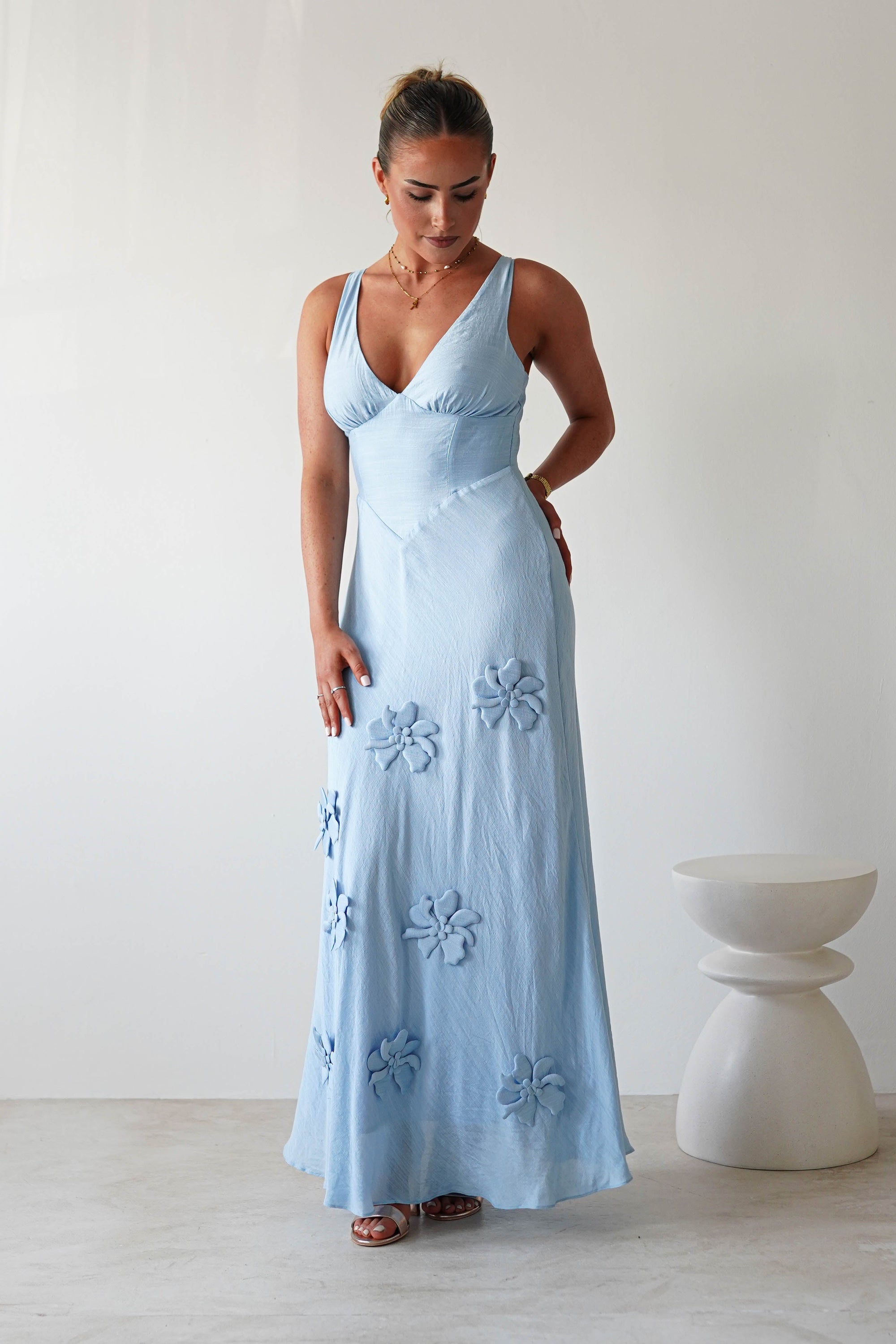 Hailey Cotton Floral Detail Maxi | Blue | Oh Hello Clothing | XS (6)