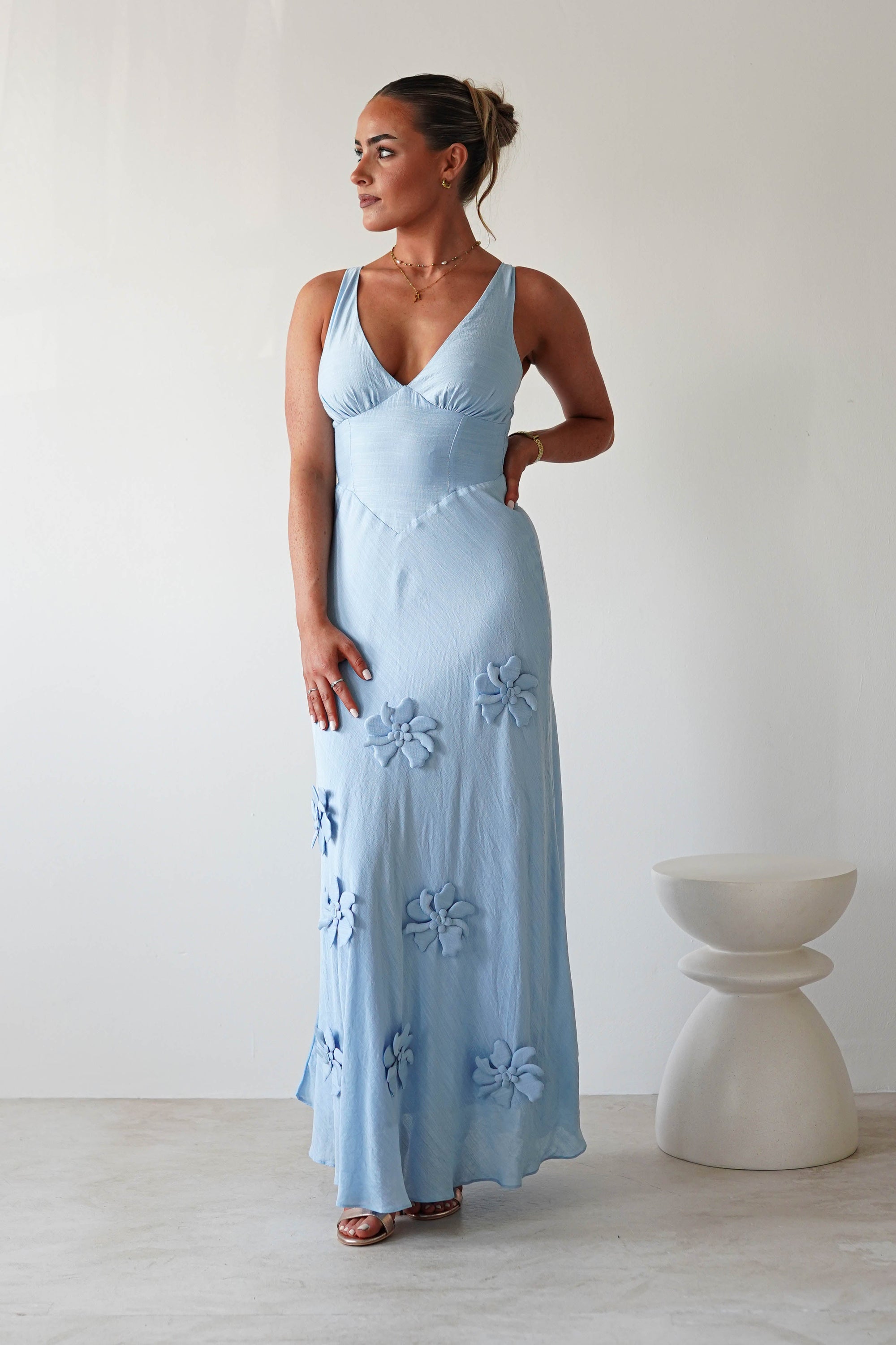 Hailey Cotton Floral Detail Maxi | Blue | Oh Hello Clothing | XS (6)