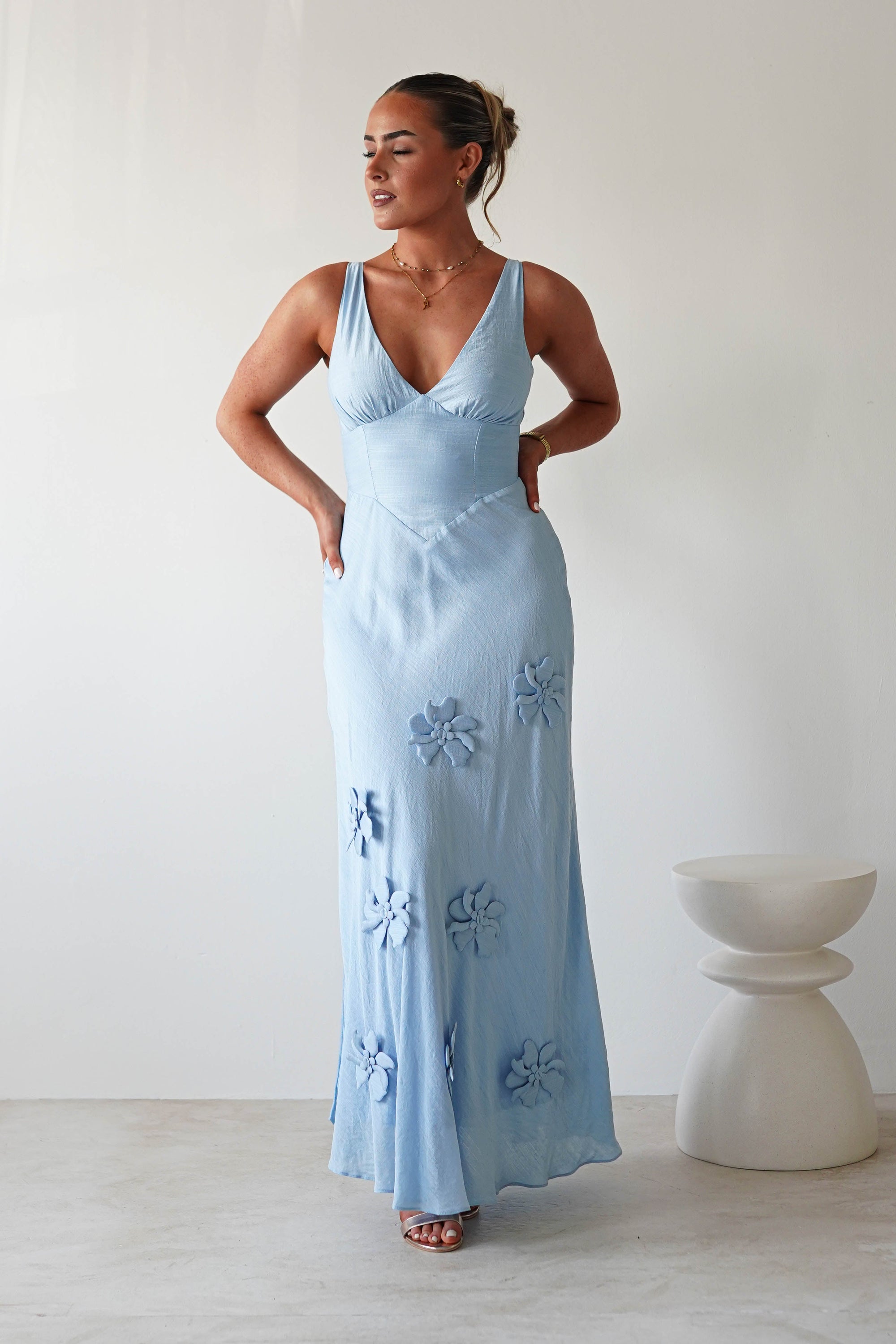 Hailey Cotton Floral Detail Maxi | Blue | Oh Hello Clothing | XS (6)