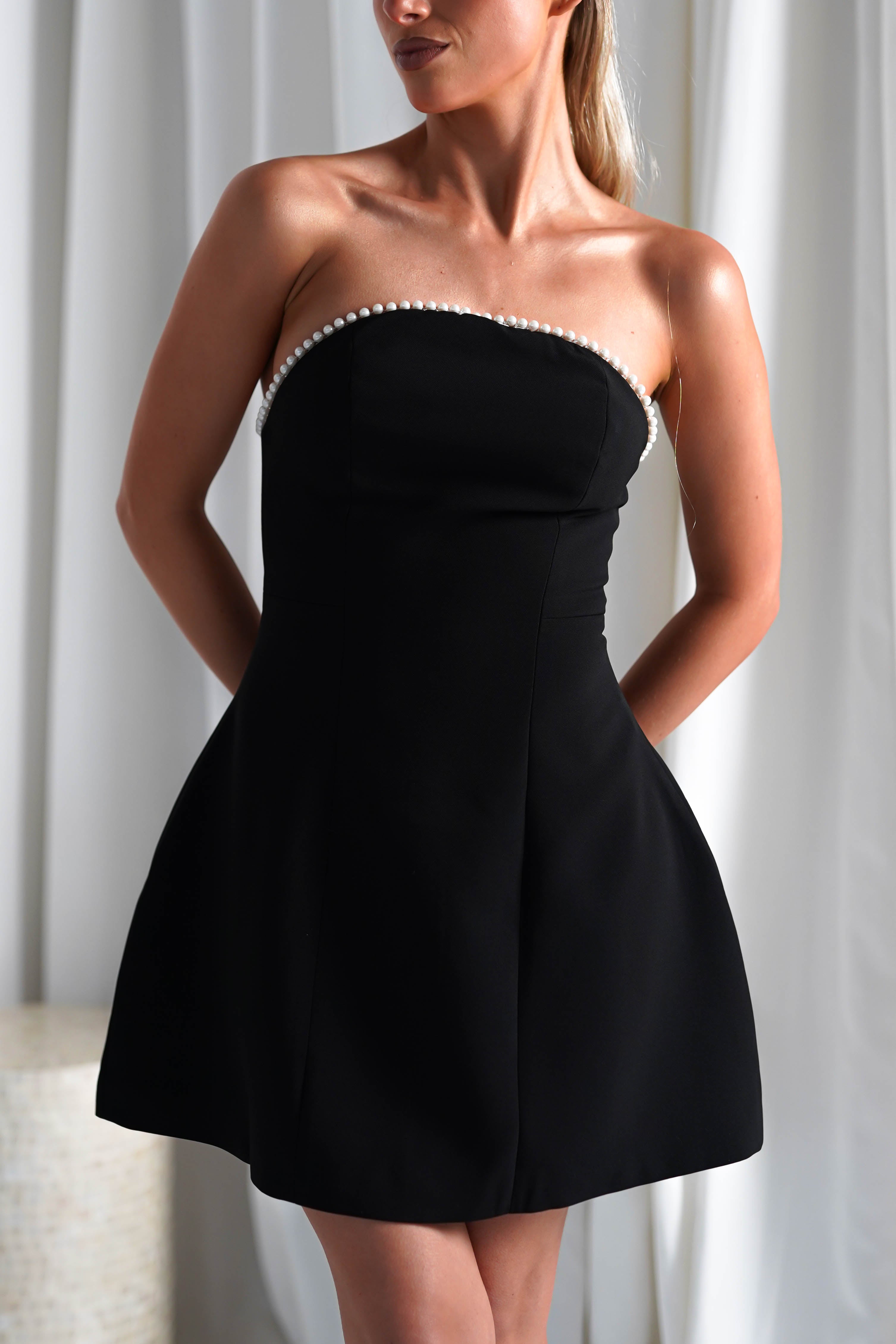 Bettie Pearl Trim Detail Mini Dress | Black | Oh Hello Clothing | XS (6)