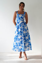 Summer Dresses | Maisie Floral Skater Maxi  | Blue | Wedding Guest es