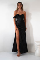 Nicolette Soft Satin Maxi Gown | Black - Oh Hello Clothing