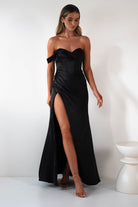 Nicolette Soft Satin Maxi Gown | Black - Oh Hello Clothing
