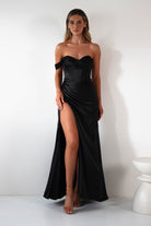 Nicolette Soft Satin Maxi Gown | Black - Oh Hello Clothing