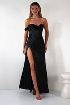 Nicolette Soft Satin Maxi Gown | Black - Oh Hello Clothing