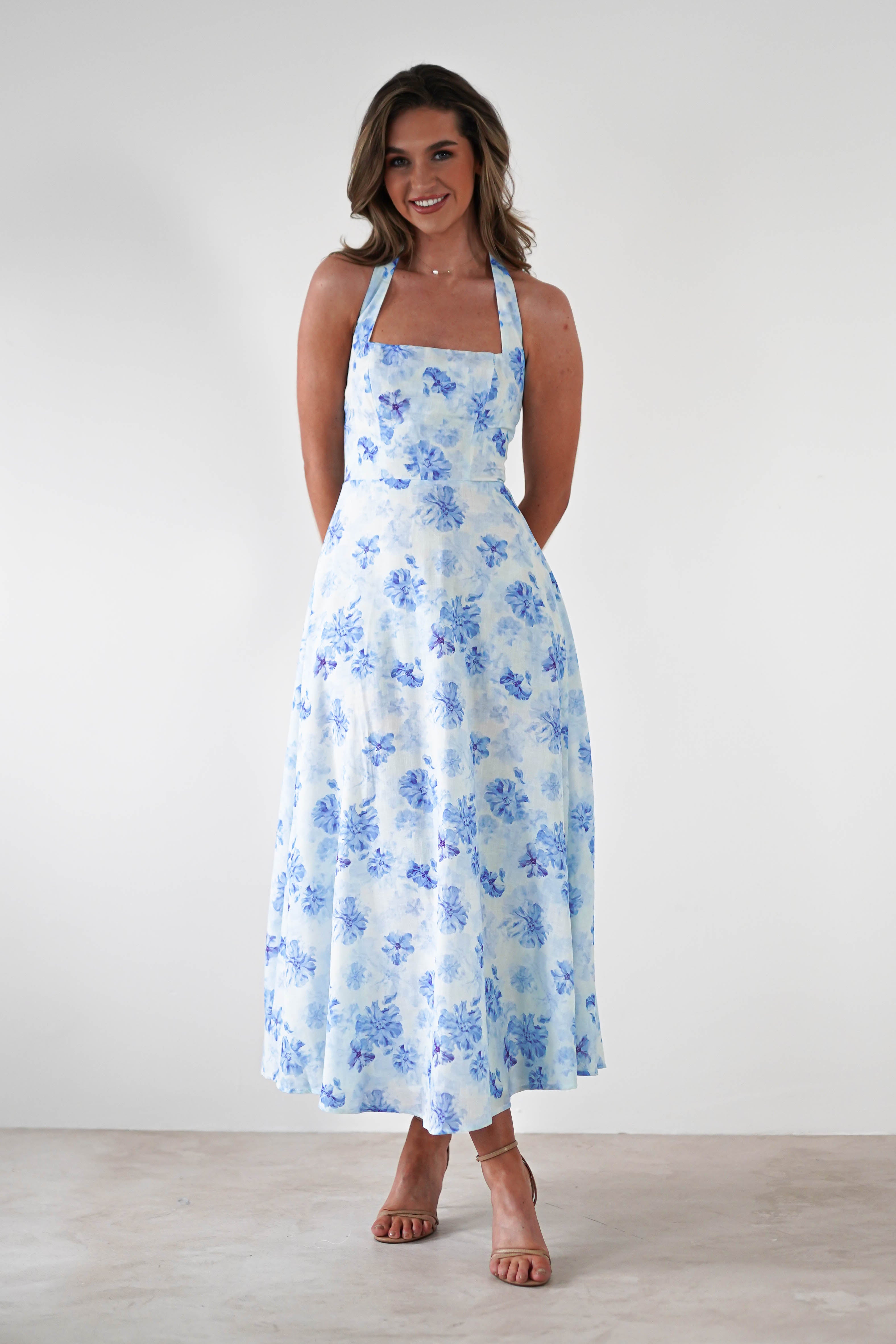 Suzette Floral Skater Maxi Dress | Blue/White - Oh Hello Clothing
