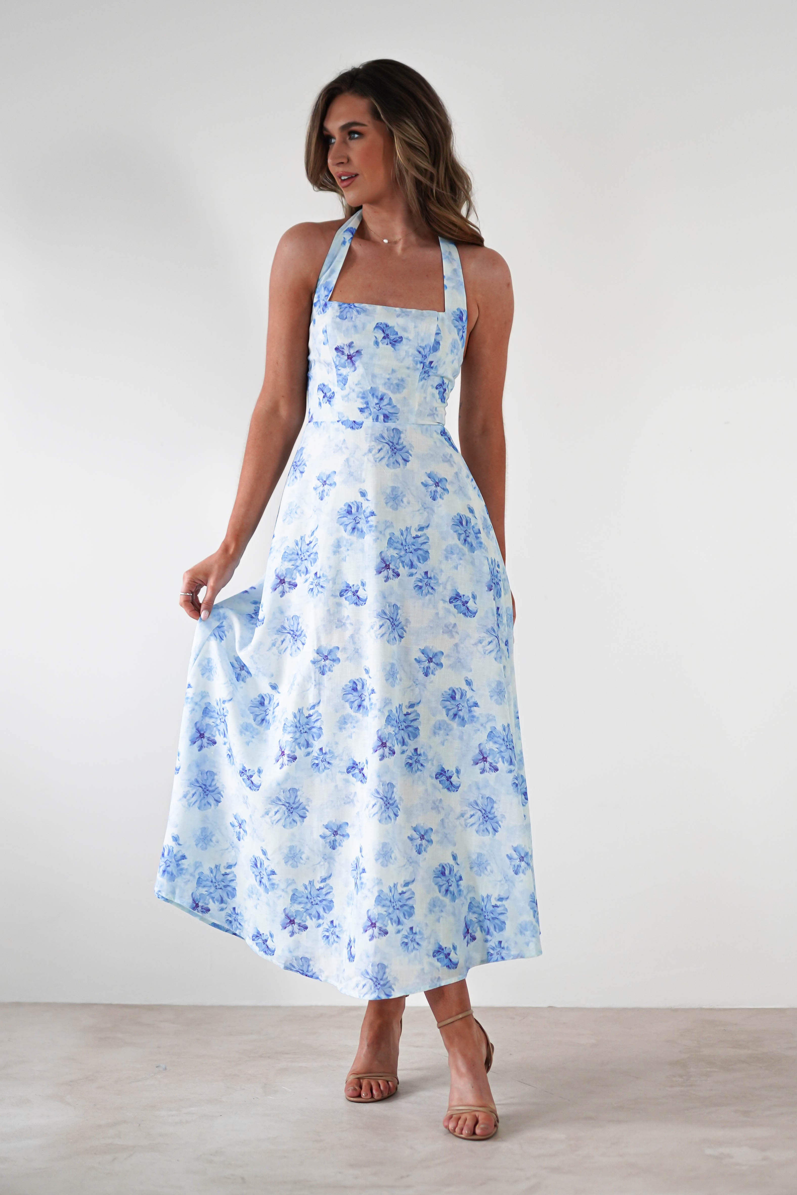 Suzette Floral Skater Maxi Dress | Blue/White - Oh Hello Clothing
