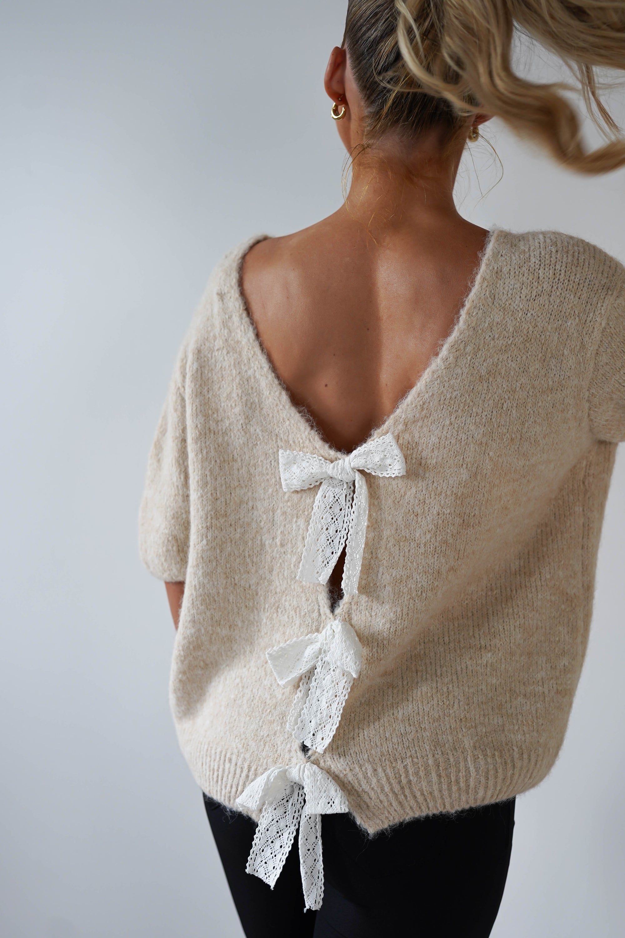 Lila Lace Bow Back Jumper | Cream | Oh Hello Clothing | One Size | 8 - 12