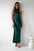 KAARLO Wedding Guest Dresses Capriana Pearl Back Maxi Dress | Emerald