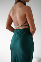 KAARLO Wedding Guest Dresses Capriana Pearl Back Maxi Dress | Emerald