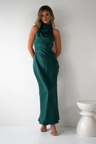 KAARLO Wedding Guest Dresses Capriana Pearl Back Maxi Dress | Emerald