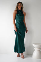KAARLO Wedding Guest Dresses Capriana Pearl Back Maxi Dress | Emerald