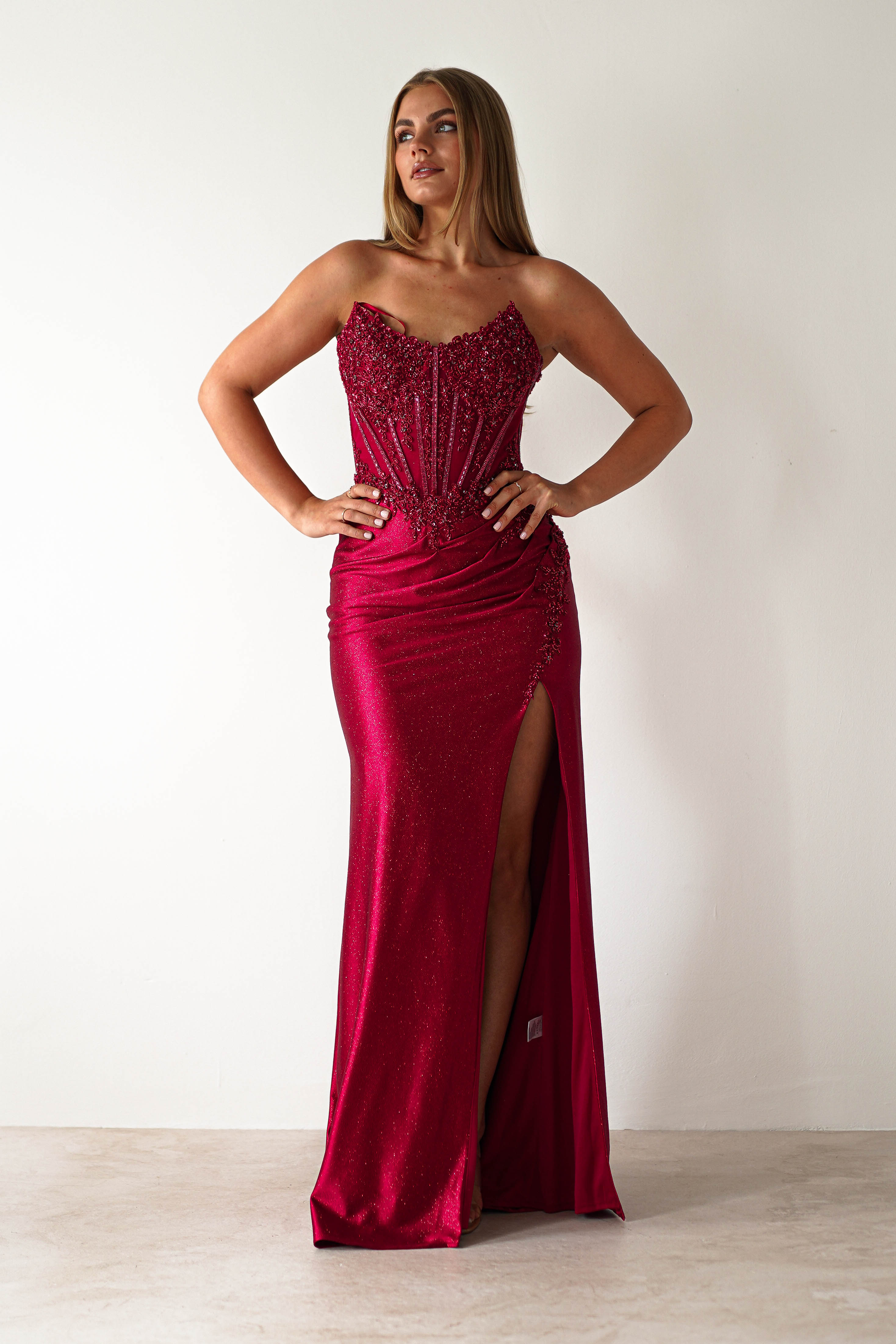 cinderella Debs & Prom Dresses 1 *DONE Caspian Embellished Bodycon Gown | Deep Red