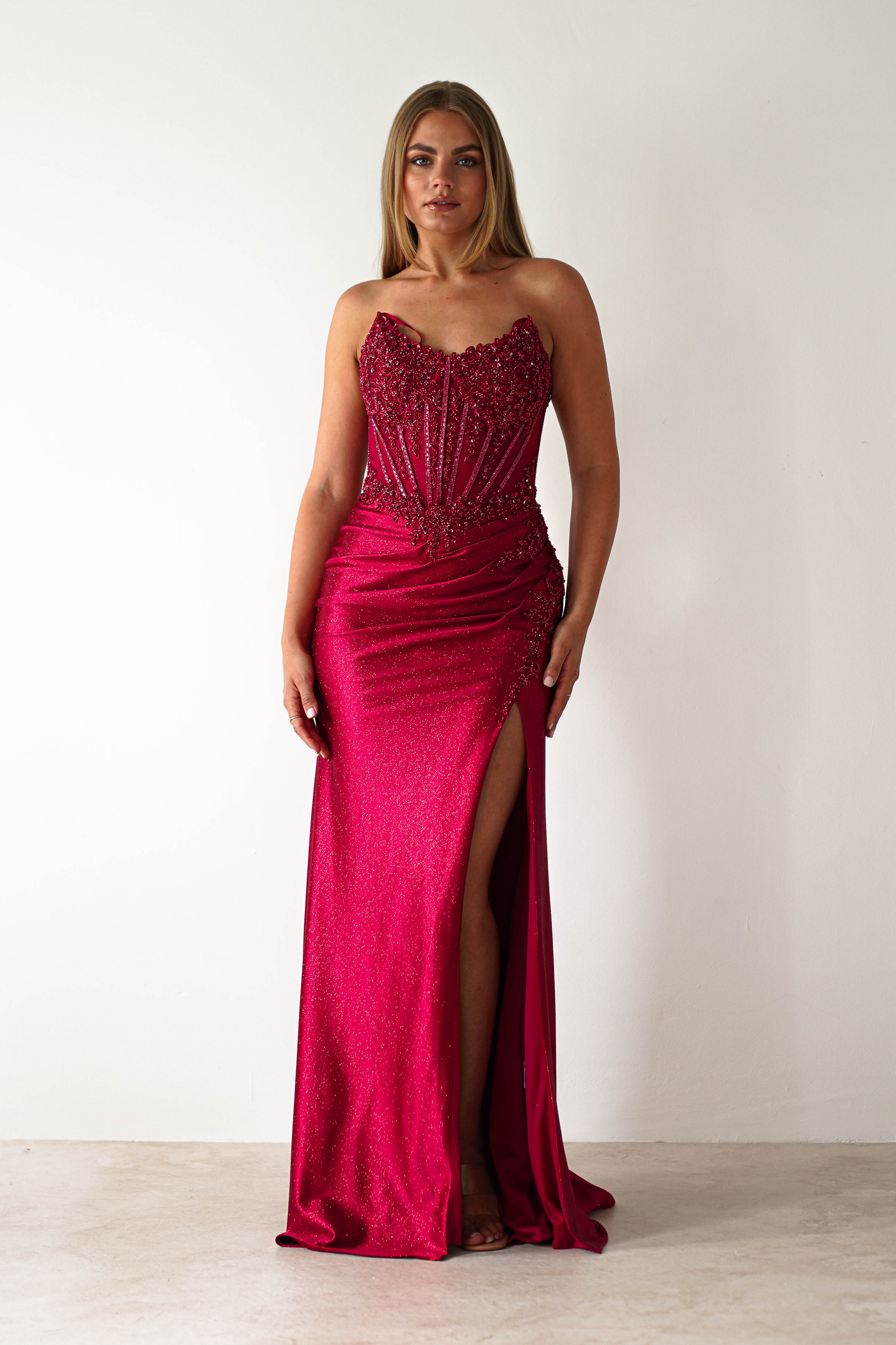 cinderella Debs & Prom Dresses 1 *DONE Caspian Embellished Bodycon Gown | Deep Red