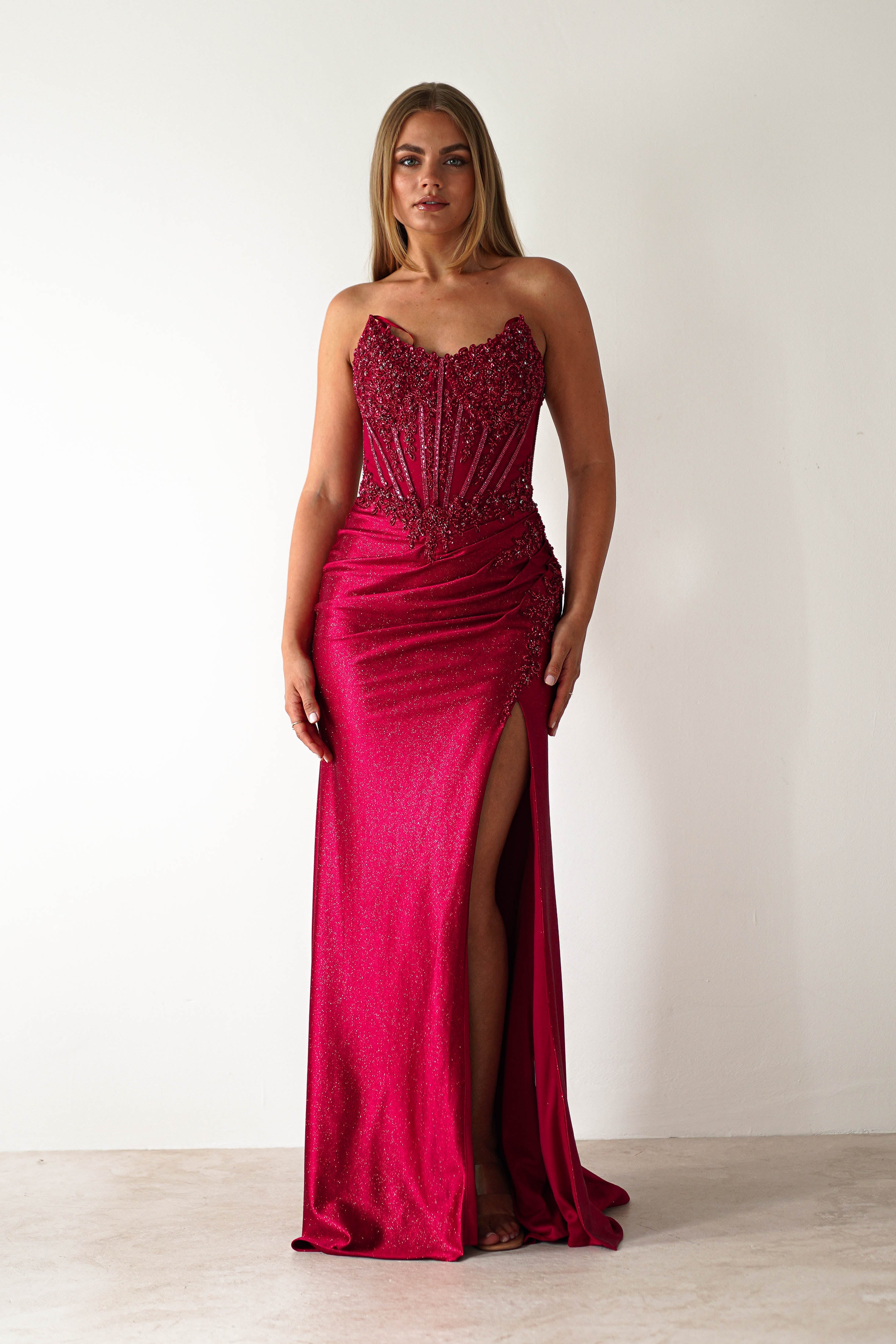 cinderella Debs & Prom Dresses 1 *DONE Caspian Embellished Bodycon Gown | Deep Red