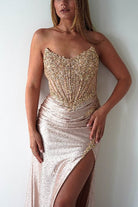 Caspian Embellished Bodycon Gown | Gold | Oh Hello Clothing | XXS (4)