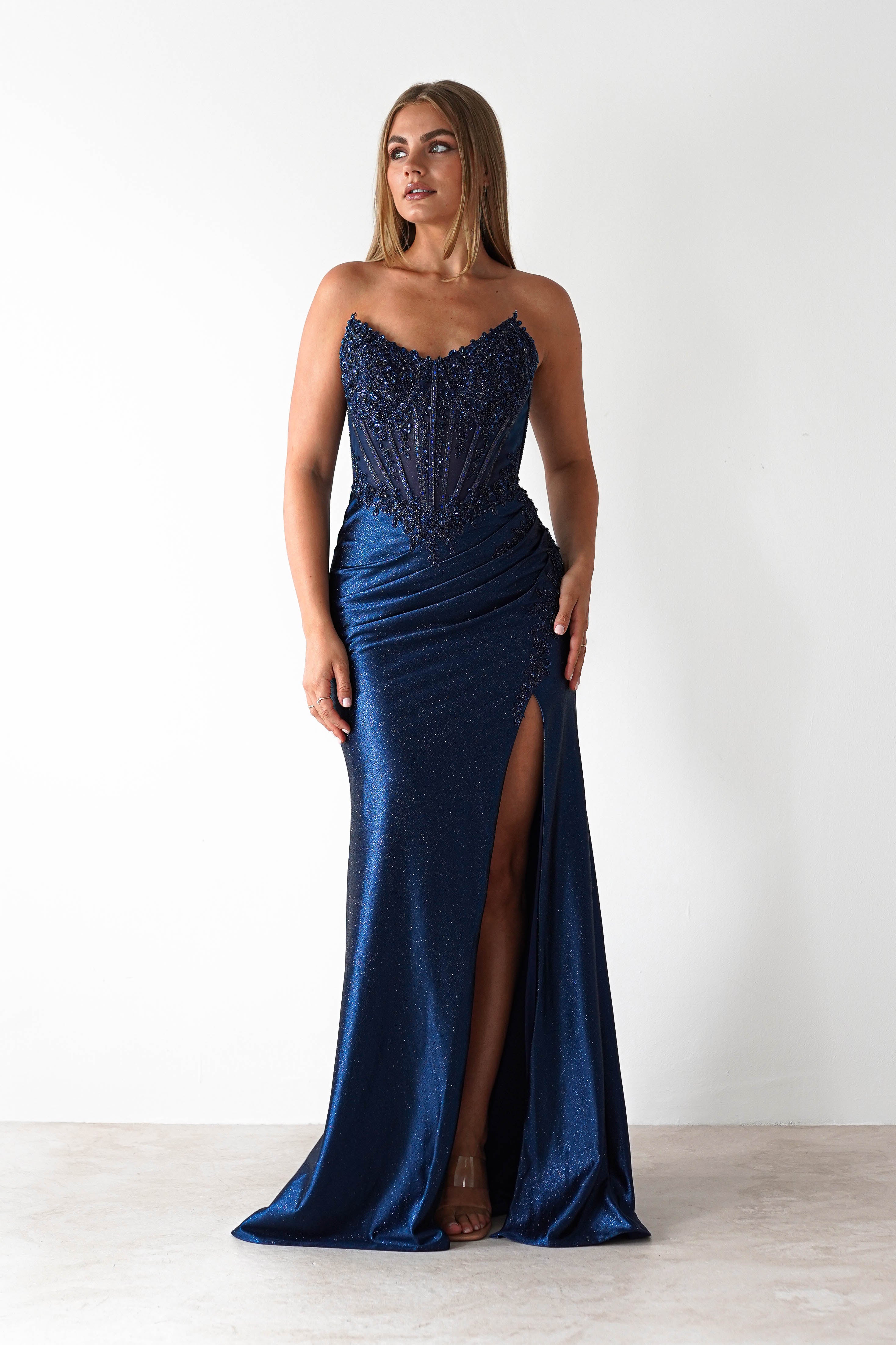 cinderella Debs & Prom Dresses 1 *DONE Caspian Embellished Bodycon Gown | Navy